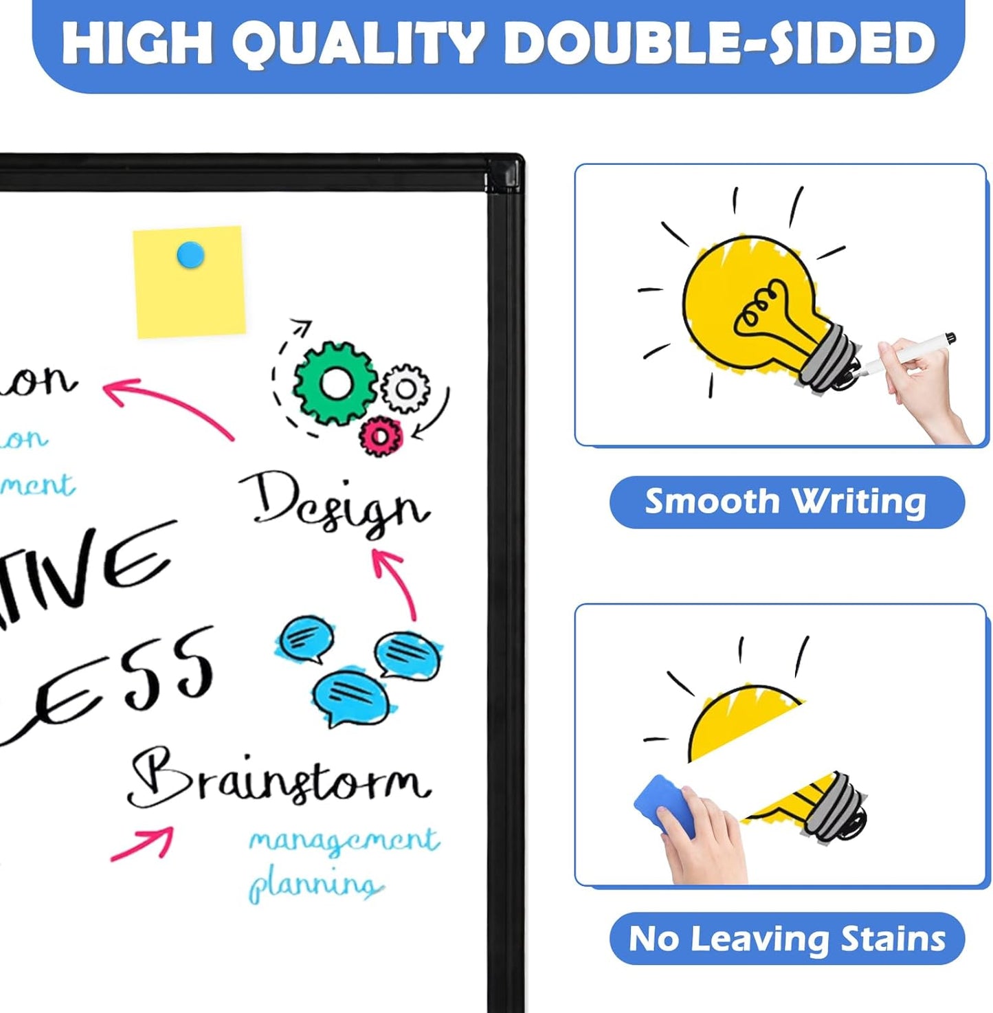 Double-Sided White Board Black Aluminium Frame, 24" x 18" Dry Erase Board Magnetic Whiteboard for Wall, Hanging Mounted Whiteboard Home, School, Office, Kitchen