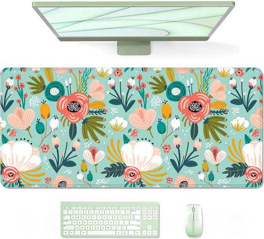 Auhoahsil Large Mouse Pad, XXL Gaming Mousepad, Desk Mat for Desktop, Thick Rubber, Big & Long Size, Stitched Edges, Full Desk Pad for Laptop & Computer, Extended 35.4 x 15.7 in, Colorful Flowers