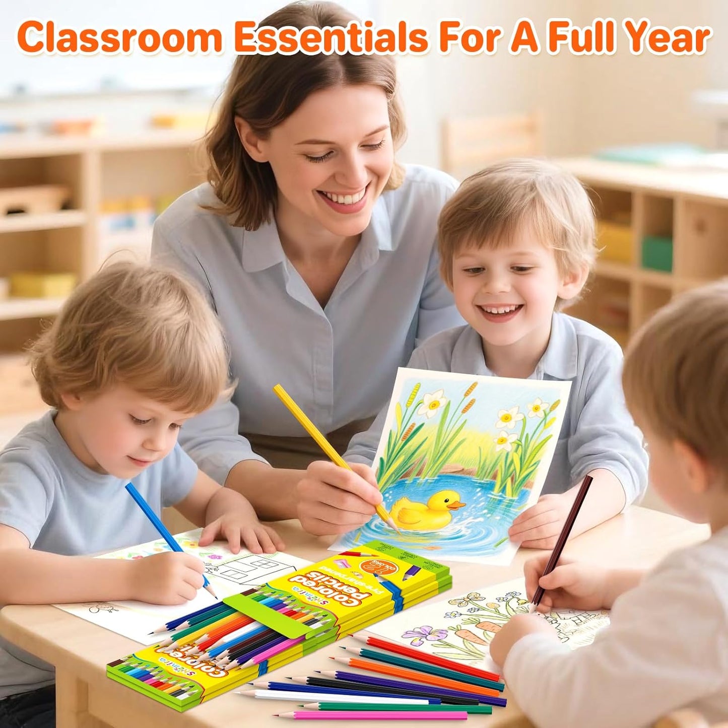 Shemira 100 Pack (1200 Count) Colored Pencils Bulk Set for Kids, Pre-sharpened Coloring Pencil in 12 Colors, Erasable Color Pencils', School Supplies for Kids Teachers, Back to School Supplies