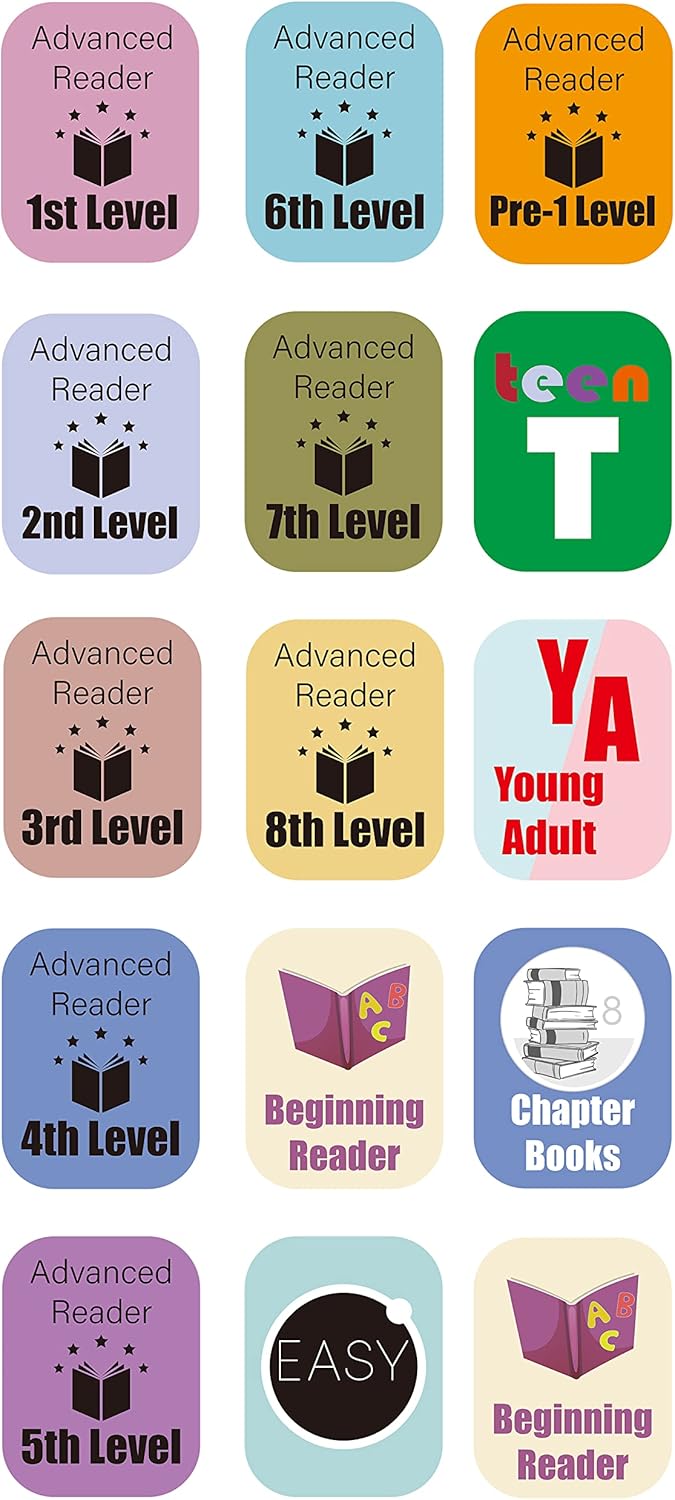 Genre Book Spine Labels for Library | Classroom Library Classification Stickers 450pcs | Advanced Reader Level