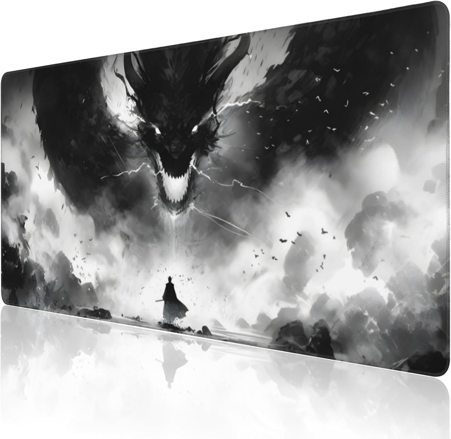 Extended Large Gaming Mouse Pad, Horror Anime Manga Large Desk Mat for Desktop XXL, Non-Slip Rubber Base Stitched Edges Long Computer Keyboard Desk Pad Mouse Mat for Gaming Home Office 35.4"X15.7"