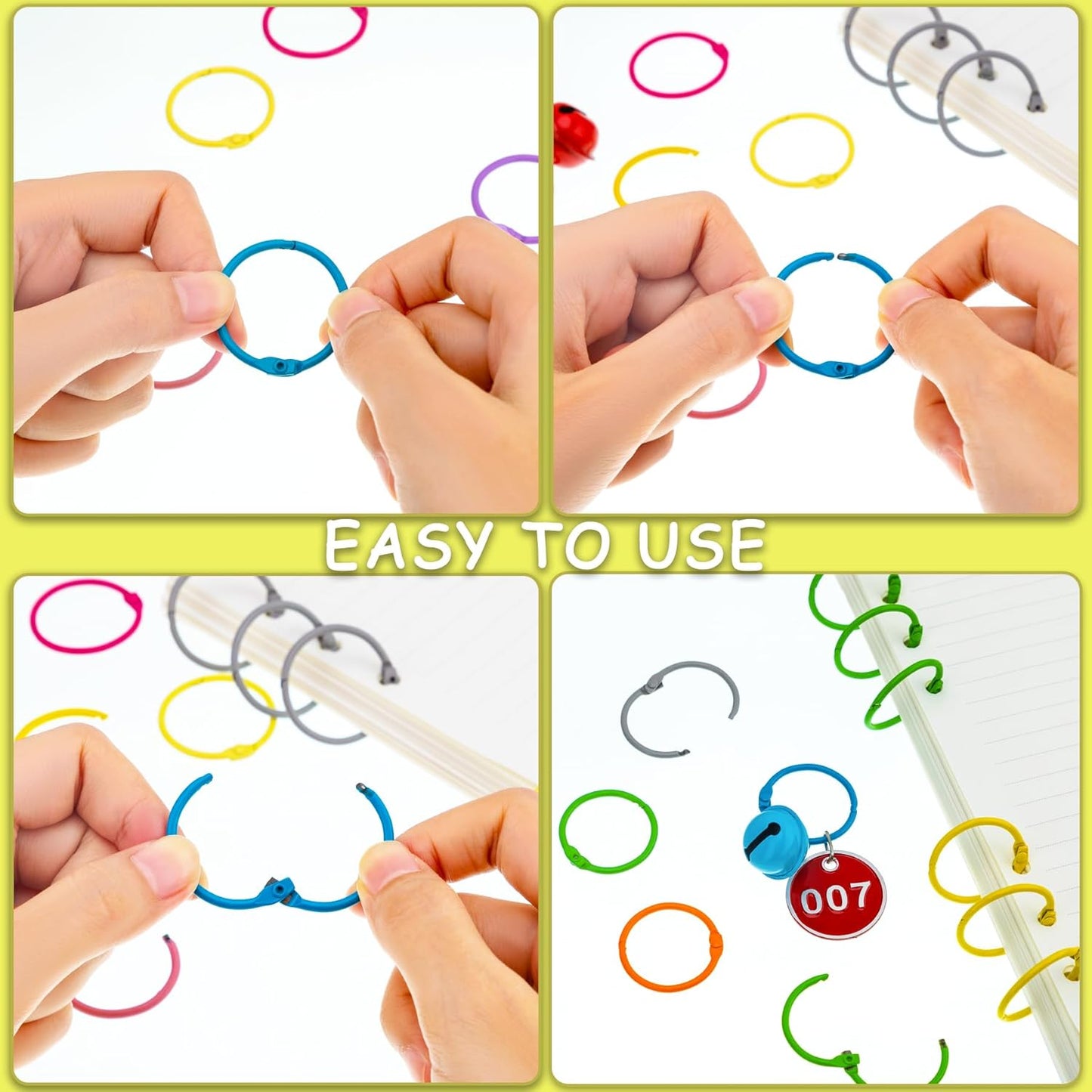 1 1/5 Inch (50 Pack) Metallic Binder Rings Colorful Metal Steel Loose Leaf Rings Binding Rings for Index Cards, Keychain Key Rings Book Rings for Paper Notebook Office School Home, 10 Colors