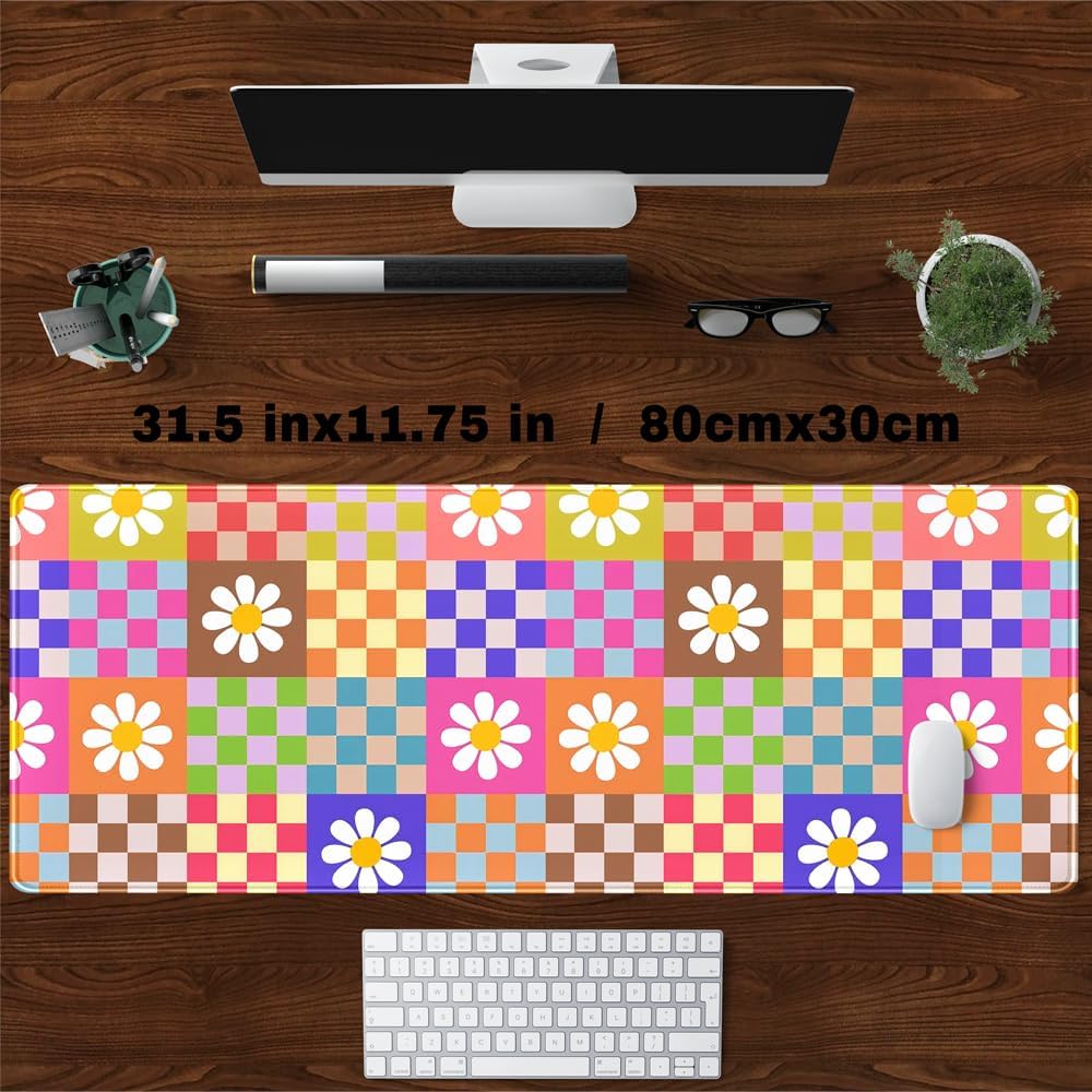 Pink Desk Mat Trendy Checkered Aesthetic Desk Pad Computer Large Mouse Pad Aesthetic Desk Accessories Office Gifts for Her Cute Keyboard and Mouse Pad Desk Computer Mat 31.5 X 11.8 in