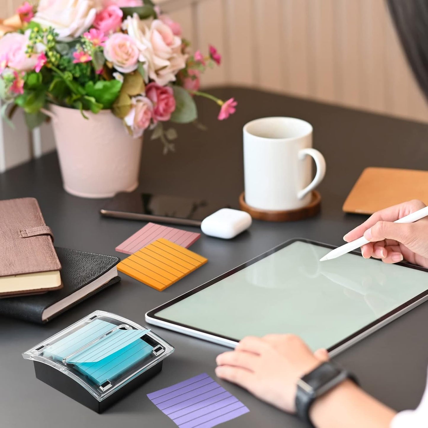 14 Pop up Sticky Note with 2 Pack Pop up Notes Dispenser Black Base Clear Top Sticky Note Holder Memo Pads Blank Adhesive Notes 3x3 Refills for Back to School Office Supplies, Assorted Colors