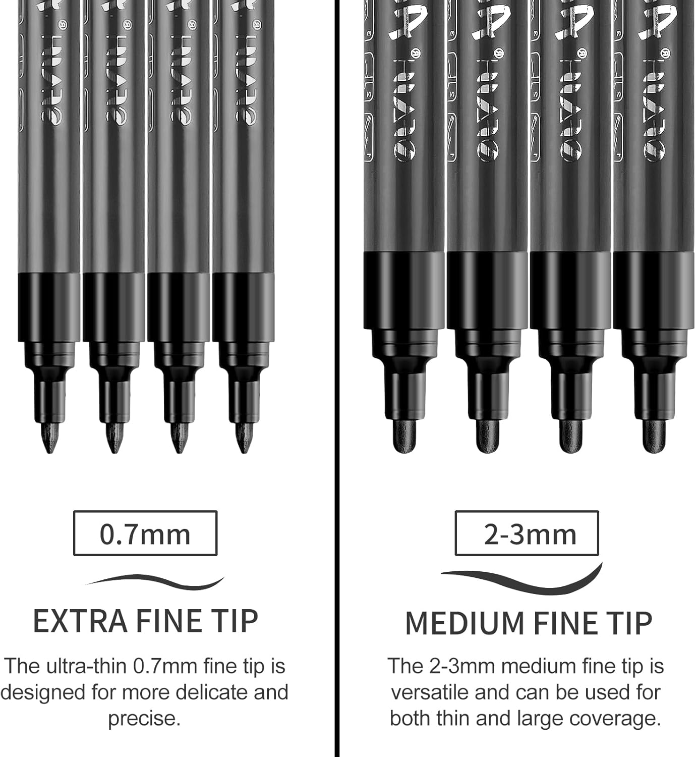 SFAIH Acrylic Black Paint Pens - 8 Pack 2-3MM Medium Tip & 0.7MM Extra Fine Black Permanent Markers for Rock Painting, Wood, Metal, Fabric, Plastic, Canvas, Glass, Ceramic, Diy Crafts