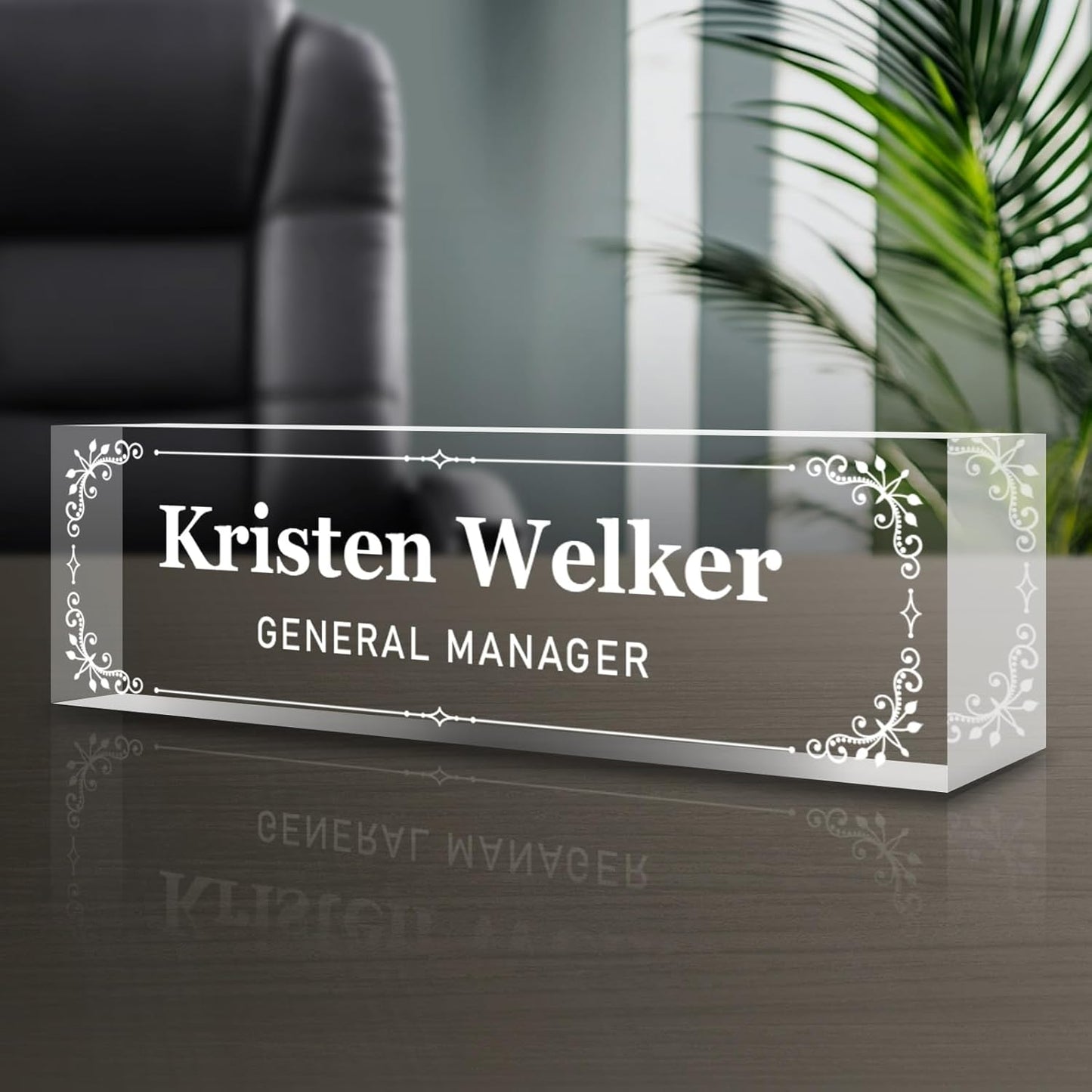 Personalized Name Plate for Desk - Custom Engraved Name Plates for Man - Boss Day Gifts for Boss - Acrylic Office Decor Appreciation Gifts for Teacher Nurse Coworker Social Worker (White Flower)