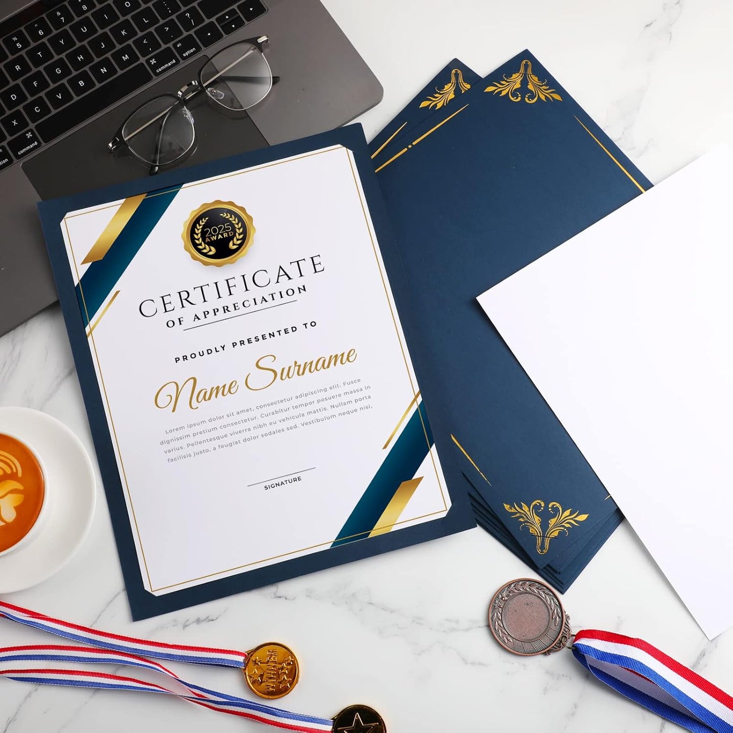 Fainne 100 Pcs Certificate Holder Foil Border Bulk 8.5 x 11 Inch Single Sided Award Diploma Cover for Letter Size Cardstock Document Paper Graduation School Marriage Supplies