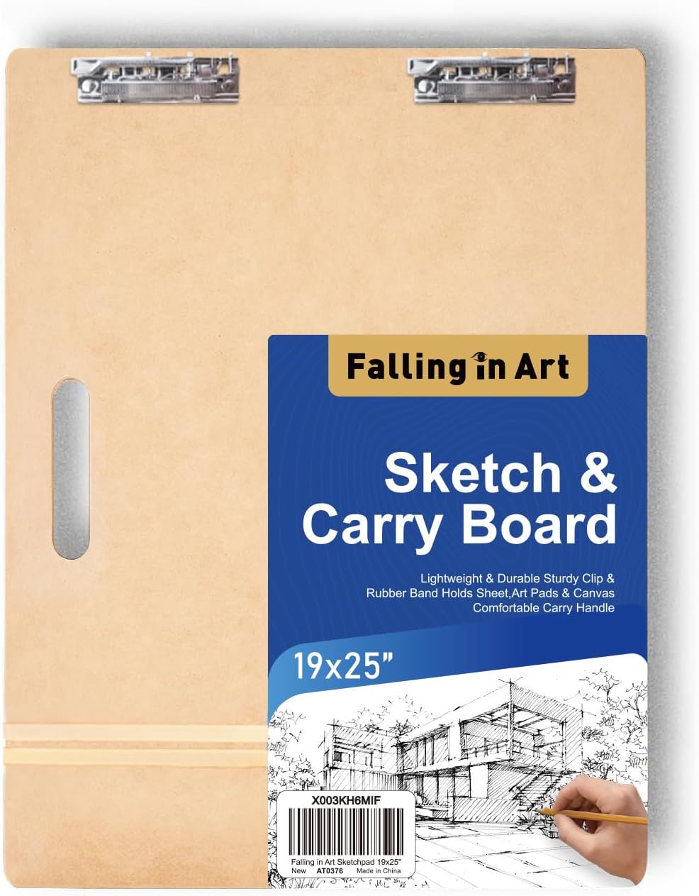 Falling in Art 19x25 Sketch Board, Drawing Tote Board for Artists with Sturdy Clip and Rubber Bands, Portable Art Clipboard for Classroom and Studio Drawing