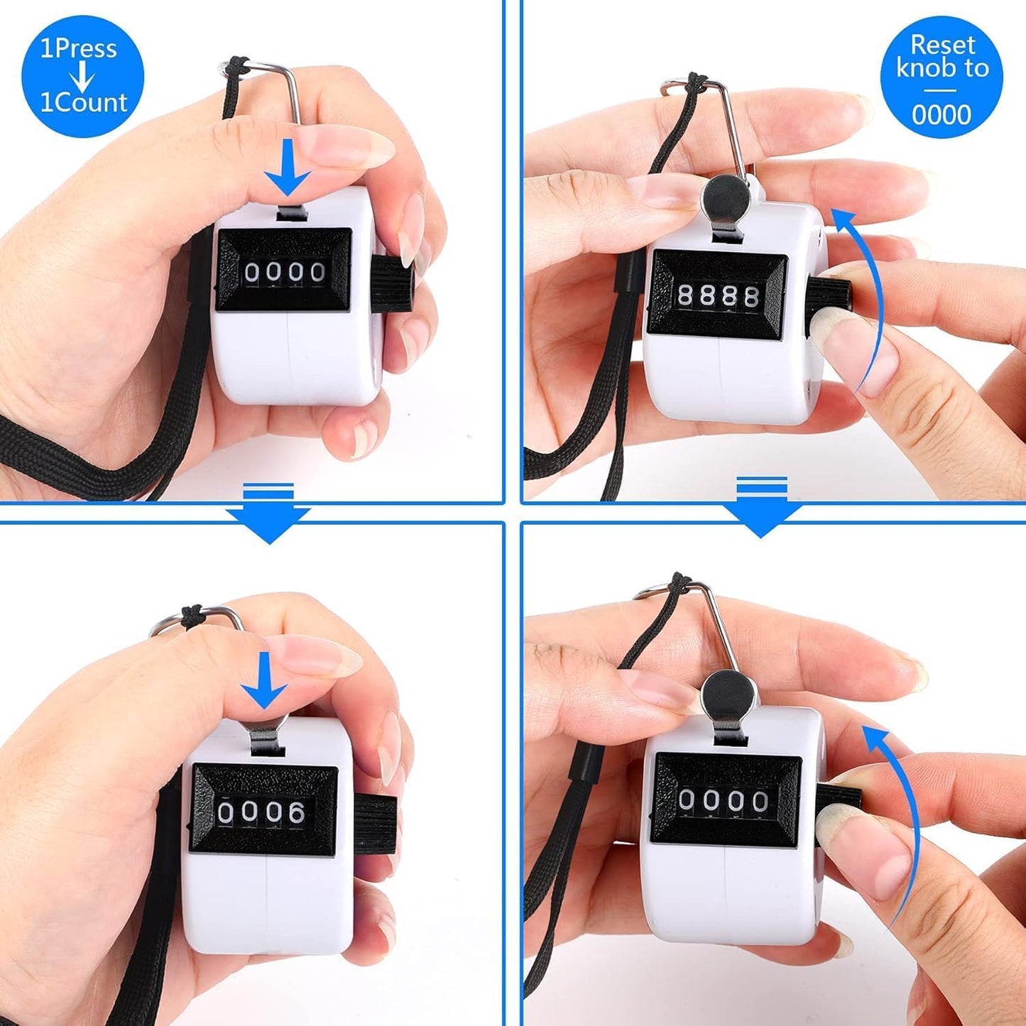 FEBSNOW Handheld Tally Counter Clicker 4 Digital Number Click Counter for School Event Golf Sports Office Stadium