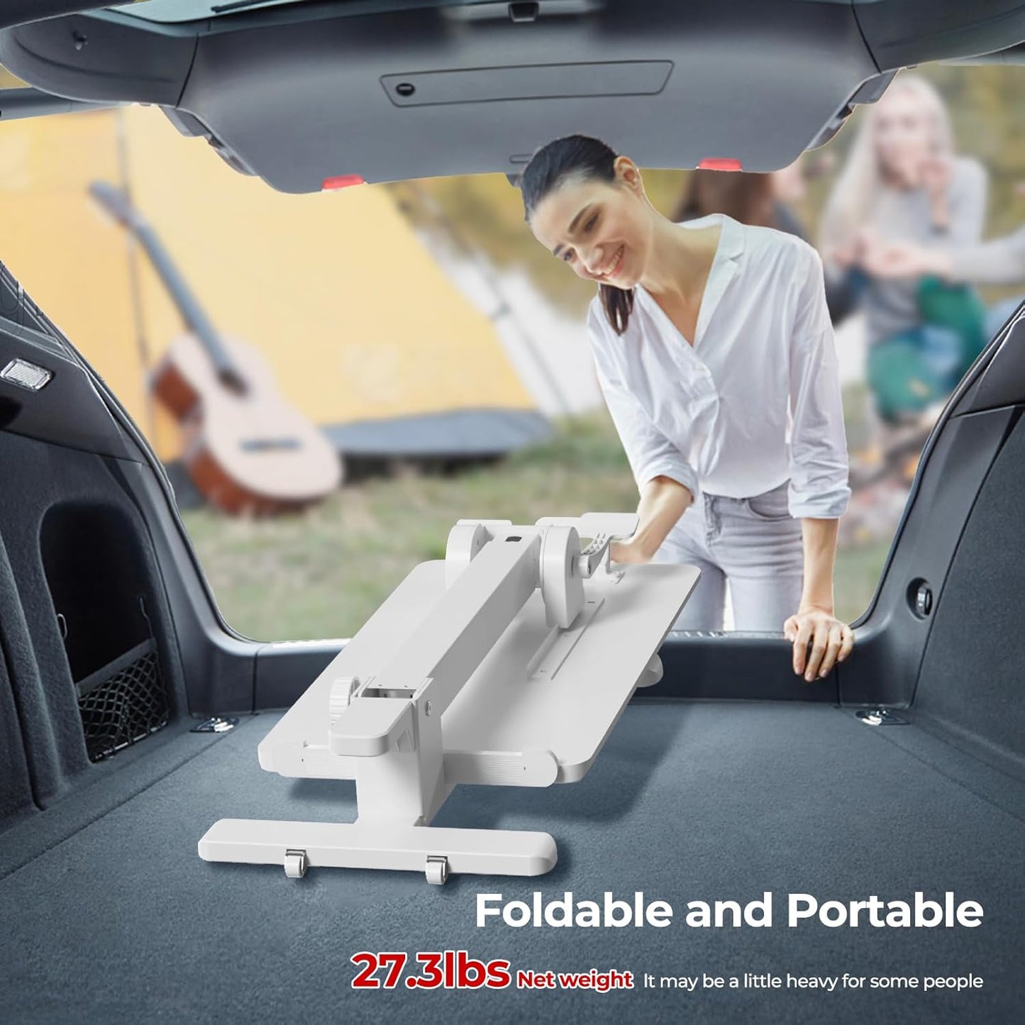 Foldable Mobile Standing Desk, 27 Inch Small Rolling Laptop Cart Height Adjustment, 90° Tiltable Bedside Table, No Assembly Needed Portable Computer Workstation, White