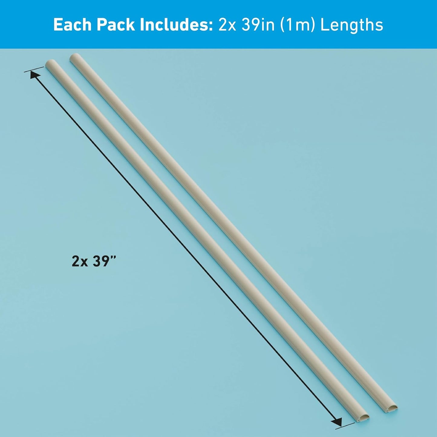 D-Line Half Round Cord Hider, Patented Cable Cover, Hide TV Wall Mount Wires, Raceway for Cords, Decorative Wire Covers, Paintable, Adhesive Cable Concealer, 2X 0.78in W x 0.39in H x 39in L, Beige