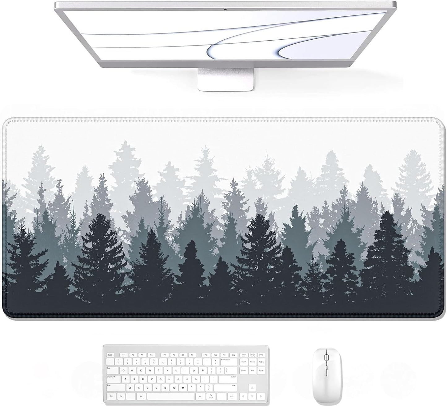 Auhoahsil Large Mouse Pad, XXL Gaming Mousepad, Desk Mat for Desktop, Thick Rubber, Big & Long Size, Stitched Edges, Full Desk Pad for Laptop & Computer, Extended 31.5 x 11.8 in, Ink Misty Forest