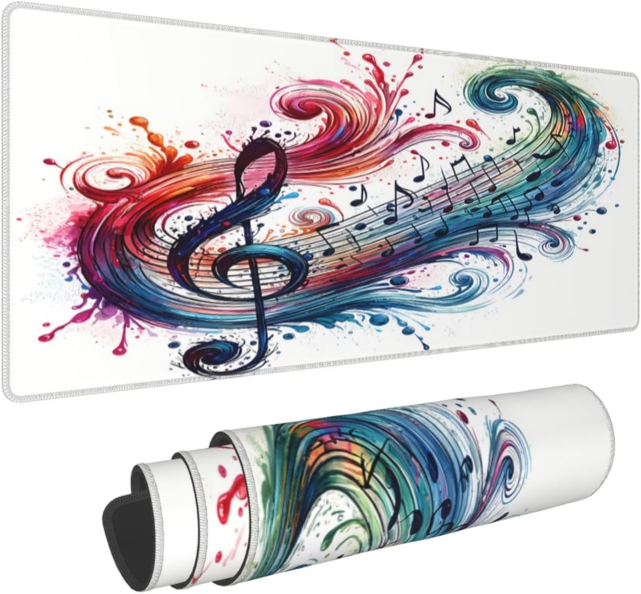 Gaming Mouse Pad, Large Non-Slip Rubber Base Mousepad, Keyboard Mouse Mat, Desk Pad with Stitched Edges, 31.5x11.8inch, Musical Note