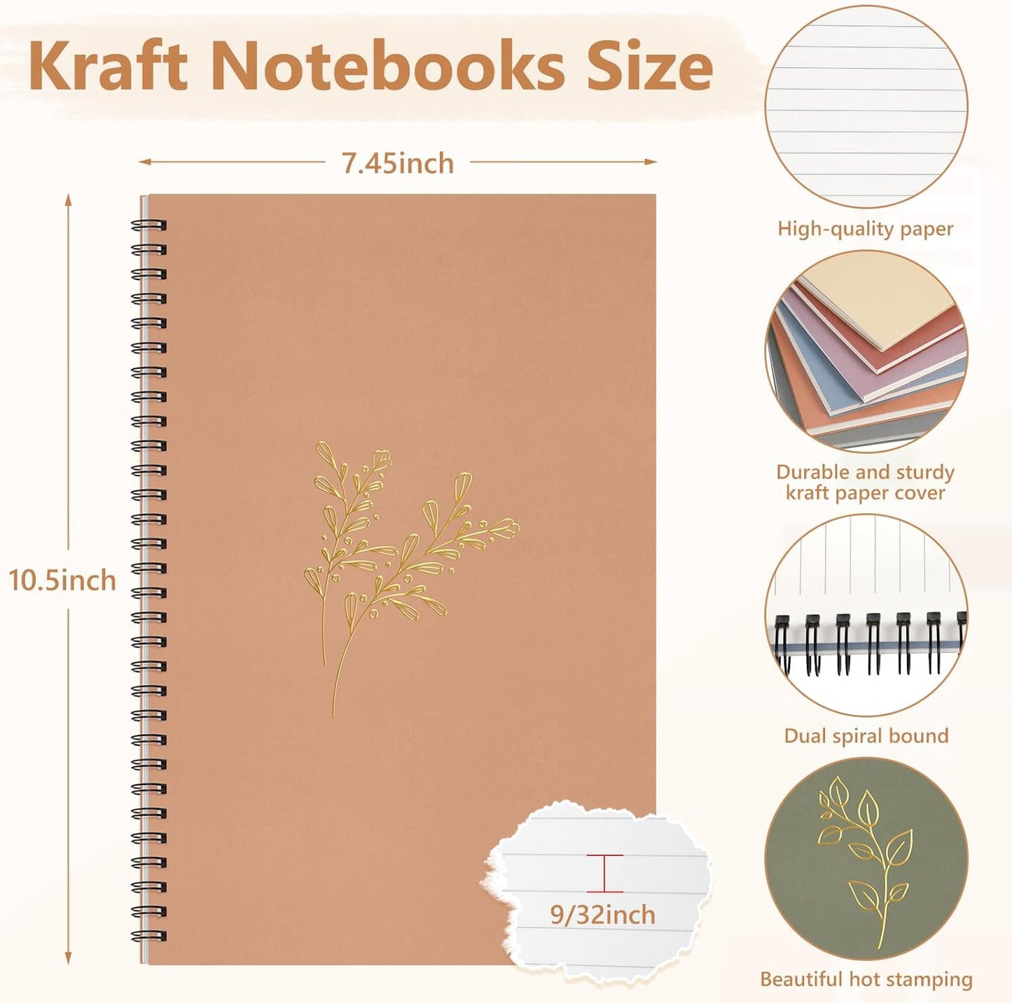 Fuutreo 12 Pcs Spiral Notebook for Work A5 8.3 x 5.7 Inch College Ruled Spiral Journal Notebook Kraft Cover Ruled Paper, 12 Color, 60 Sheets, 120 Pages for Office School(Hot Stamping)