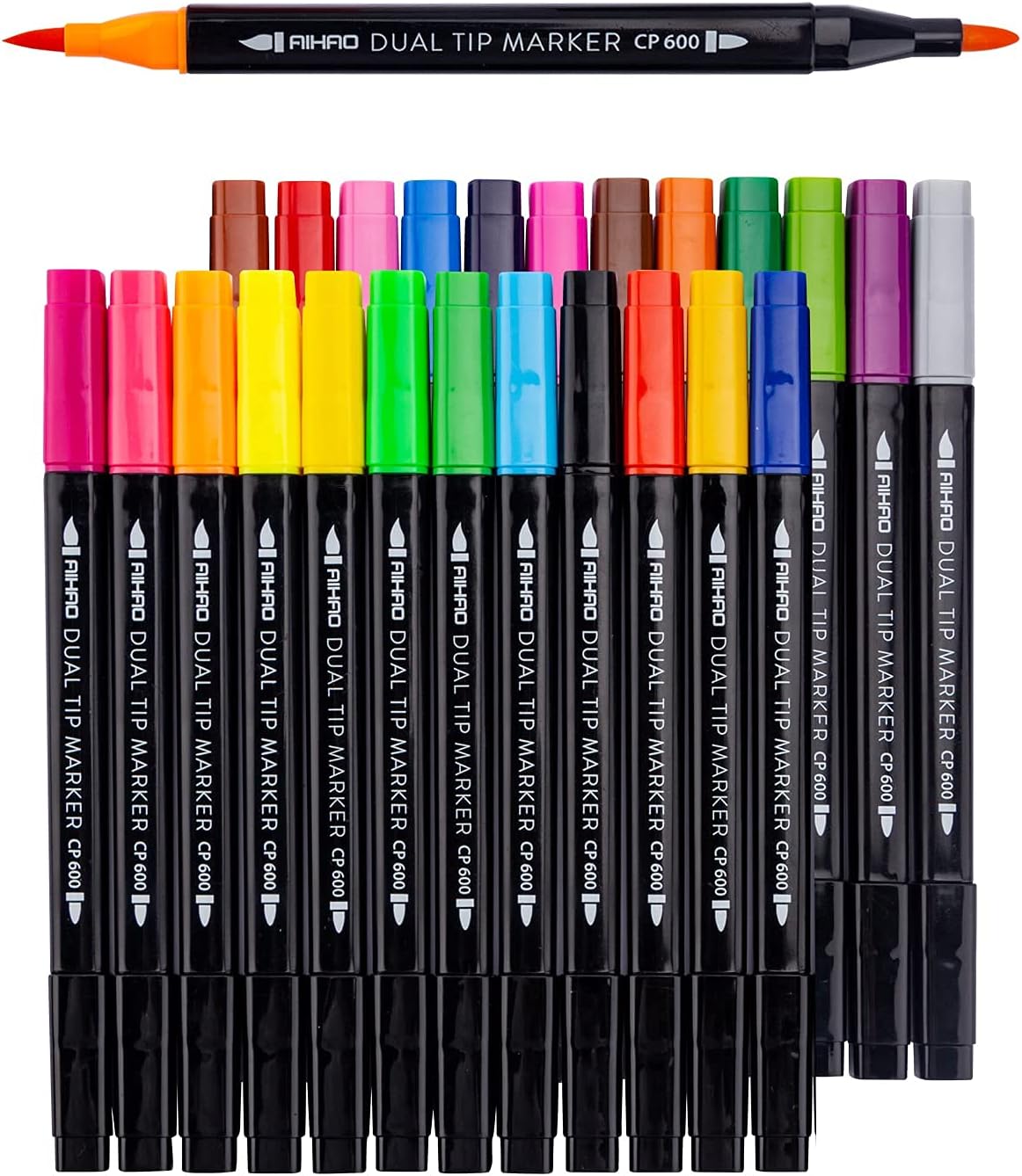 AIHAO Markers for Kids,Washable Markers With Stand Portable Box,Dual Tip Set, Brush & Fine Tips, 24 Pack, Art Supplies for Coloring, Doodling, Sketching, Drawing, Journaling
