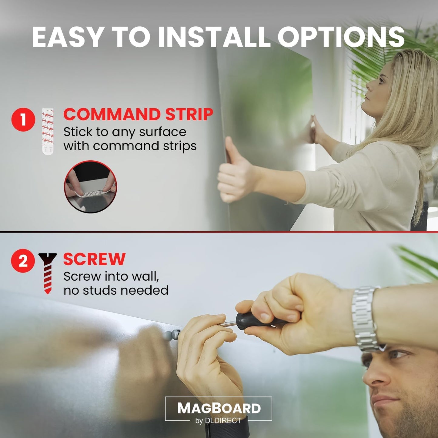 Diamond Life Magnetic Board - Memo & Vision Board for Home, School & Office - Magnet Board for Kids - Pre-drilled Mounting Screws Included (Stainless Steel 24"x72")