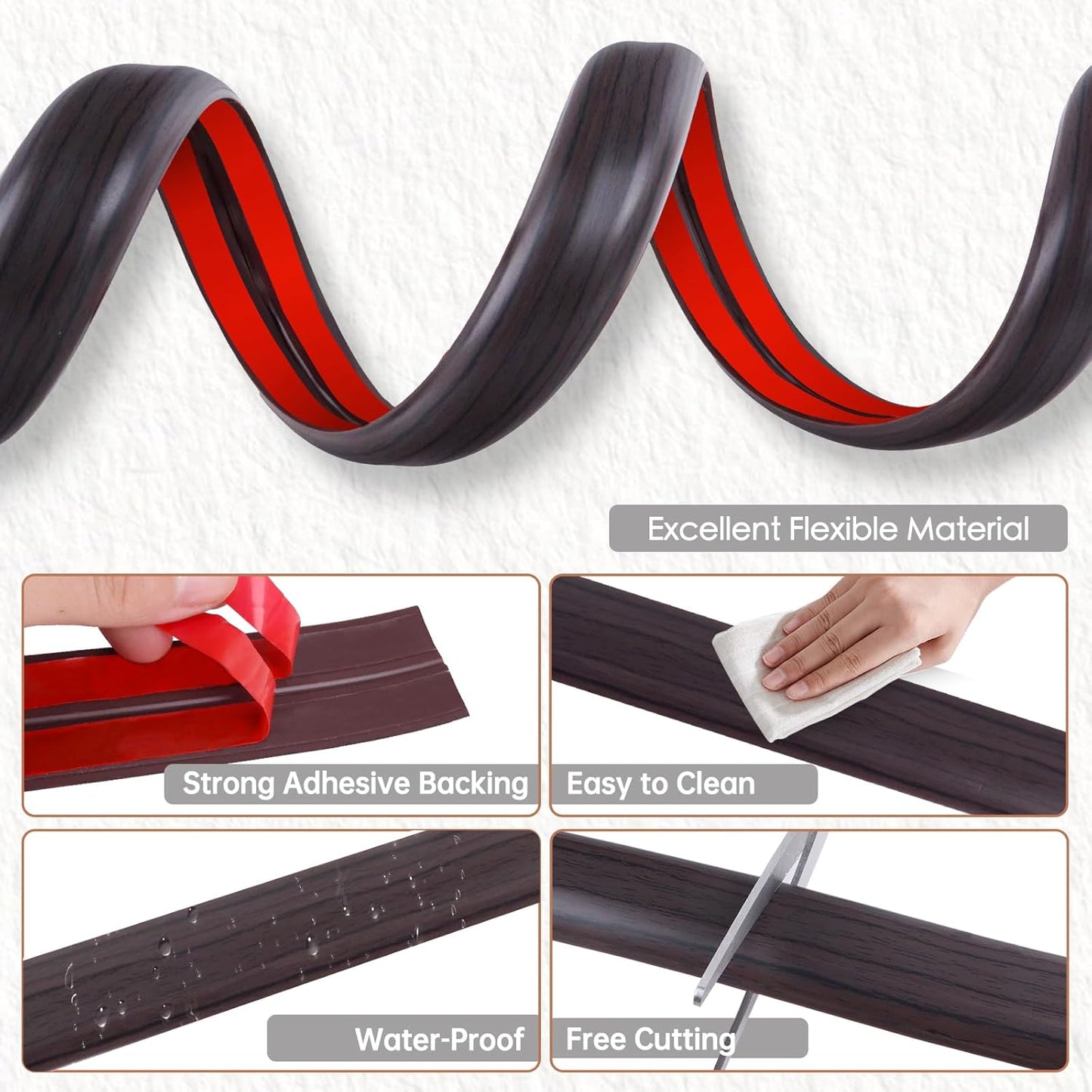 Floor Cord Cover for Wires on Floor Self Adhesive Cord Hider Floor Cable Management Wire Covers for Cords Protector Prevent Cable Trips Cord Cavity W 0.51" x H 0.31", Black Walnut, 10Ft