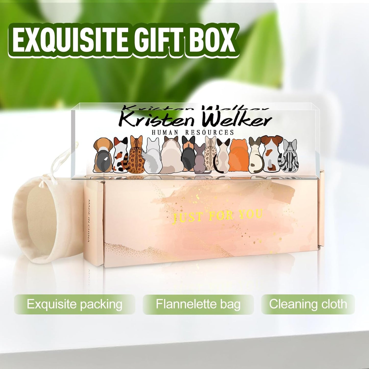 Gowellly Office Desk Name Plate Personalized - Custom Acrylic Name Plates for Desk - Employee Appreciation Gifts - Office Gifts for Teacher,Boss,Nurse,Lawyer,Women Office (pet Back View)