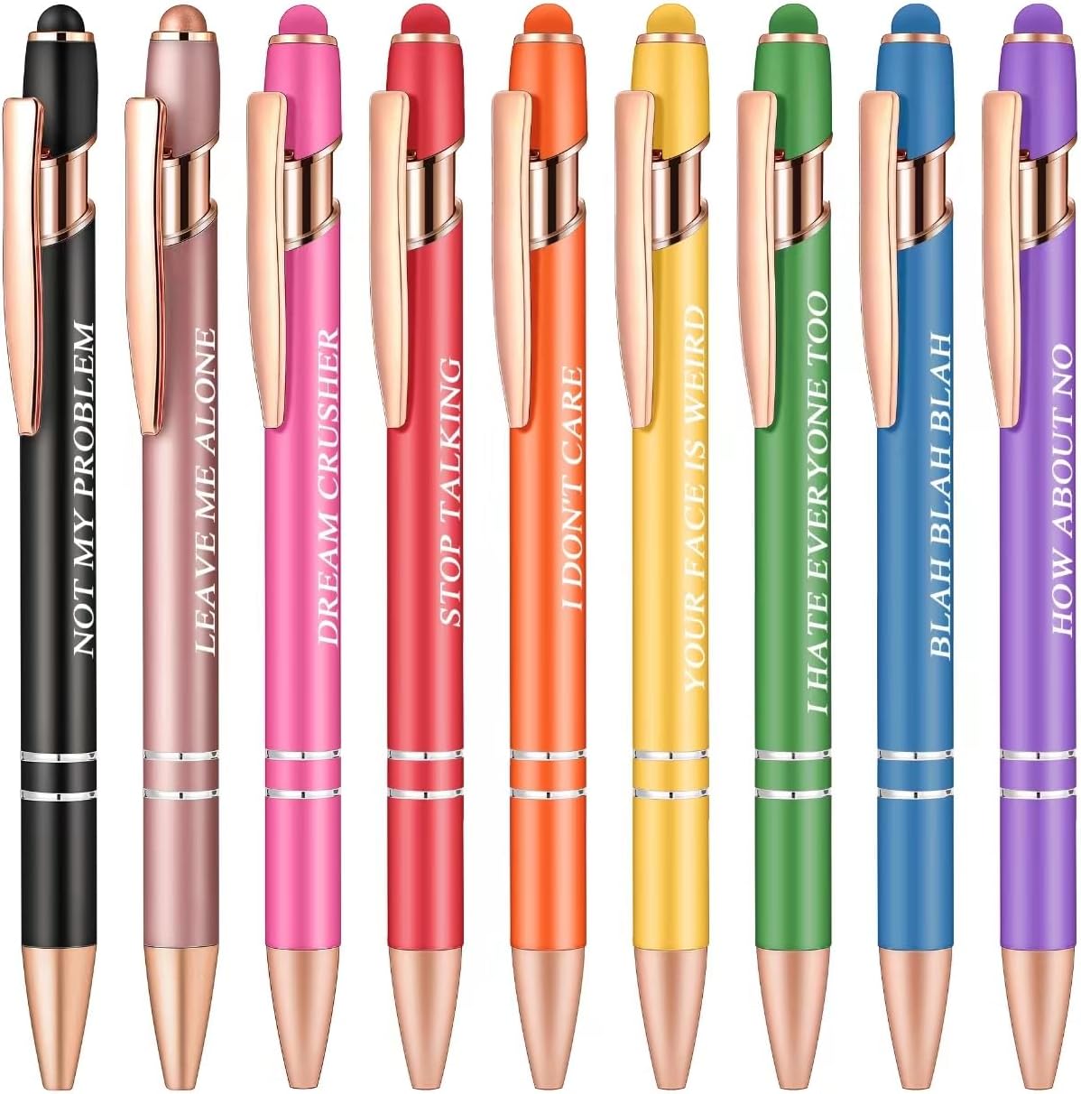 Aozora 9 Pack Ballpoint Pens Smooth Writing 2-in-1 Stylus Retractable Ballpoint Pen with Stylus tip, Office Decor Metal Stylus Pen for Touch Screens, 1.0 mm Black Ink (Funny)