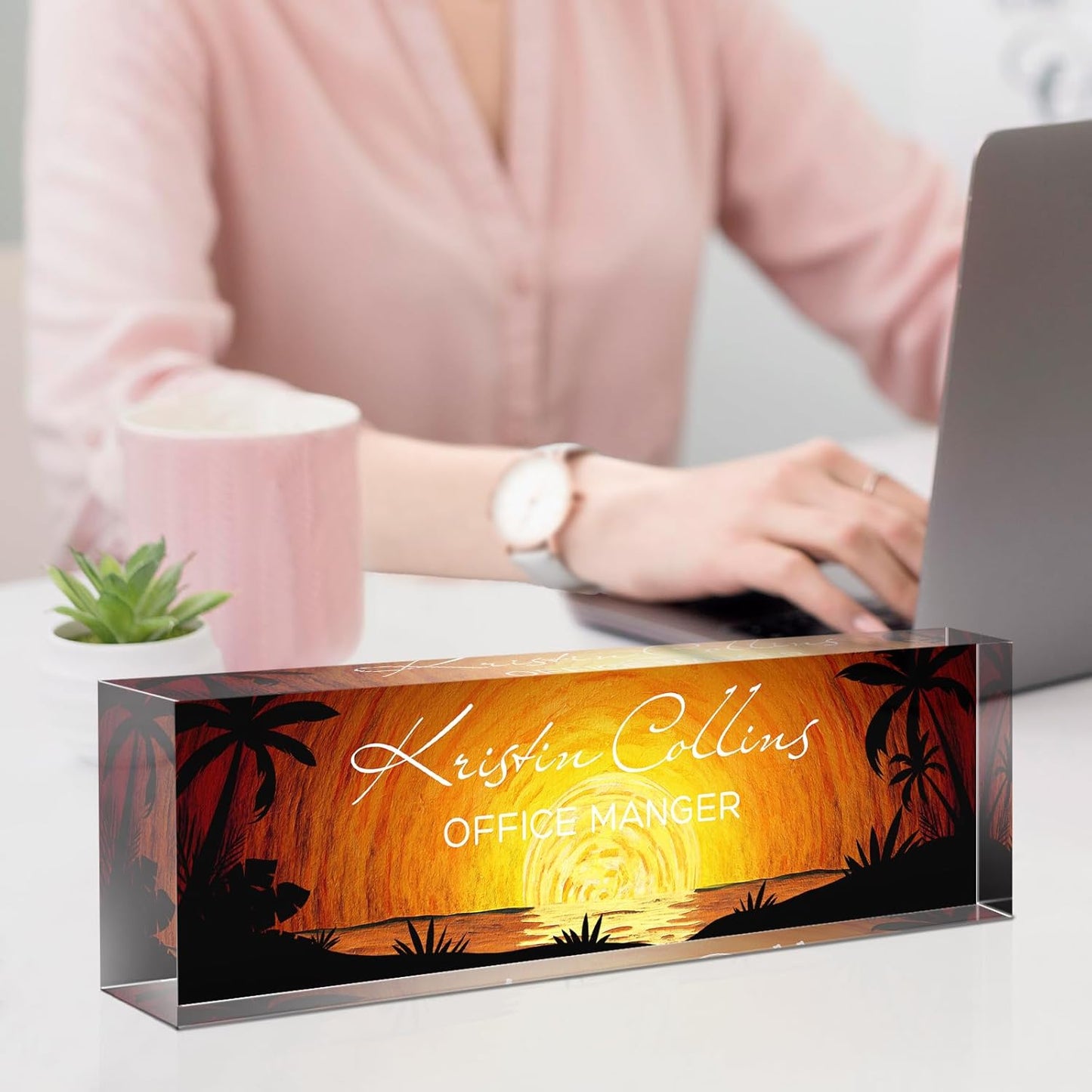 Custom Name Plate for Desk, Acrylic Office Decor For Women Men, Personalized Office Desk Accessories, Teacher Employee Appreciation Gifts For Social Worker Boss Coworkers (Hope)