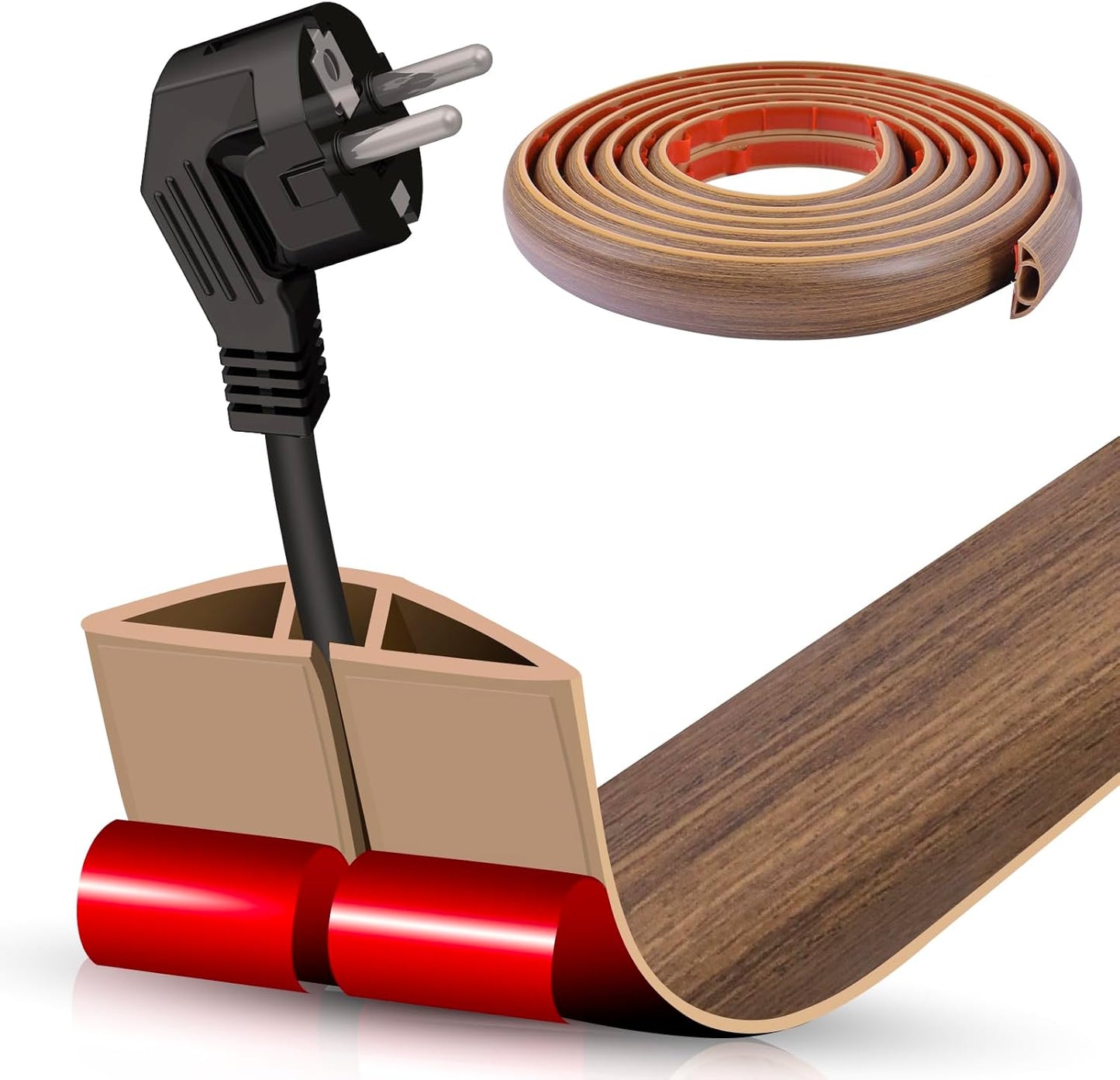 Floor Cord Cover Cable Cavity Self Adhesive Cord Hider Floor 10FT Floor Cable Management Power Cord Protector Floor Electric Cord Covers for Offices, Gym, Exhibitions (Misty Brown Wood, 1.18" x 10')