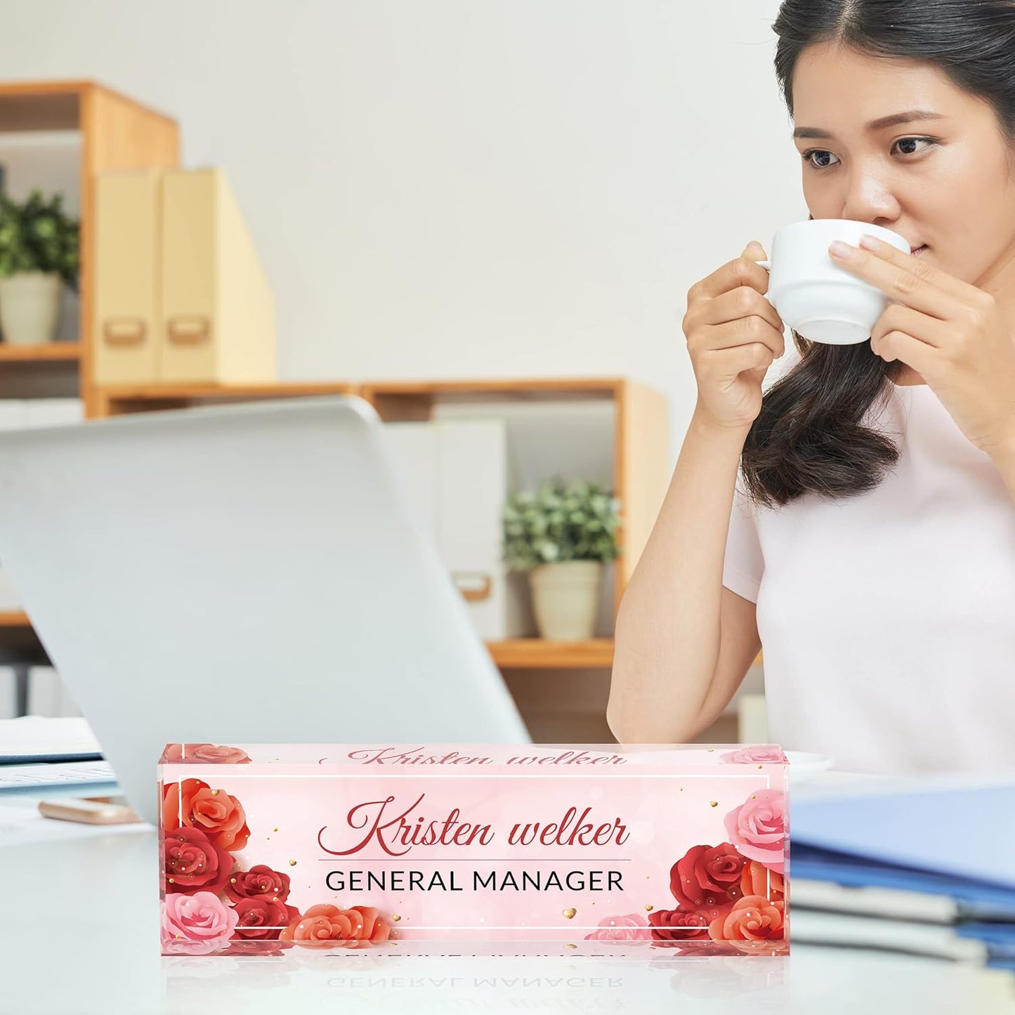 Desk Name Plate Personalized, Premium Rose Acrylic Desk Name Plate, Personalized Name Plate for Desk, Office Decor for Women or Men Coworkers, Boss, Employee, Teacher