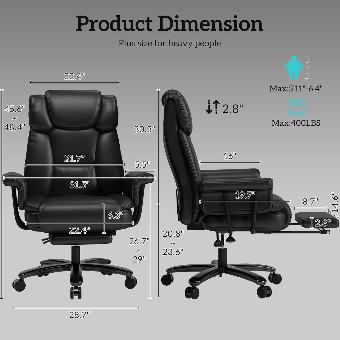 GYI Criss Cross Chair with Wheels, 160° Big and Tall Reclining Office Desk Chair with High Back, Wide Seat, Arms, Footrest, Black