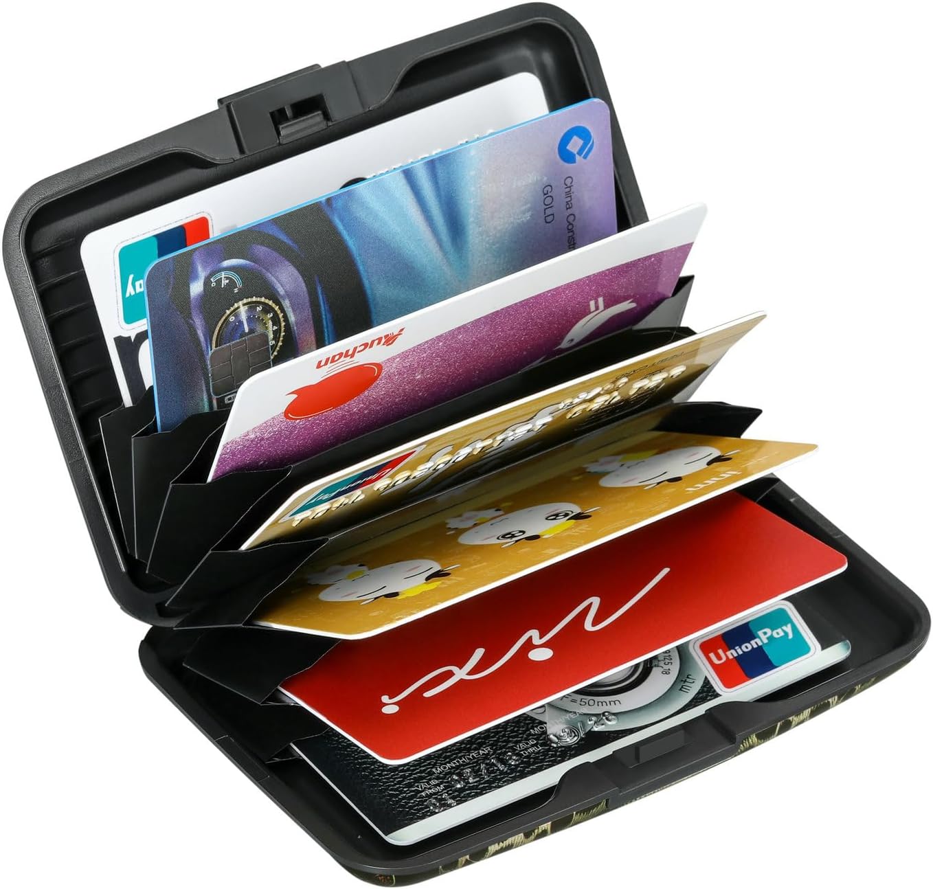 ELFISH Mini RFID Aluminum Wallet Credit Cards Holder Business Card Case Metal ID Case for Men Women(Black Leopard)