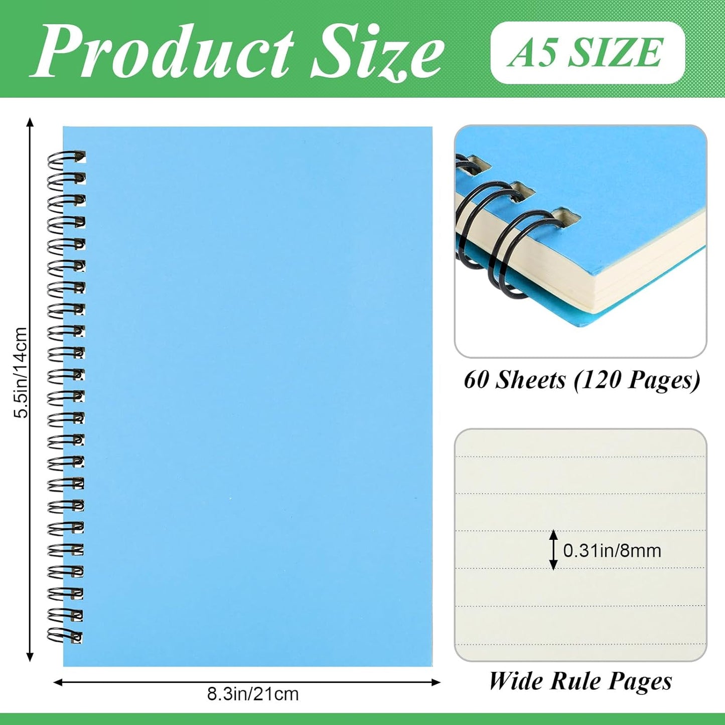 12 Pack Small Spiral Notebook A5 Lined College Ruled Spiral Journal Notebook 5.5 x 8.3 Inch Kraft Cover, 120 Pages for Work Students Office Business(Colorful)