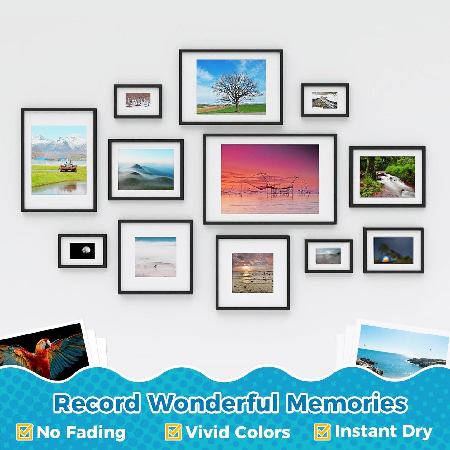 Glossy Photo Paper for Printer - 20 Sheets 8.3 x 11.7 In Inkjet Photo Printer Paper, Instant Dry Single-sided Printing Picture Paper for DIY Picture Wall, Greeting Card, Menu, Brochure, Decors