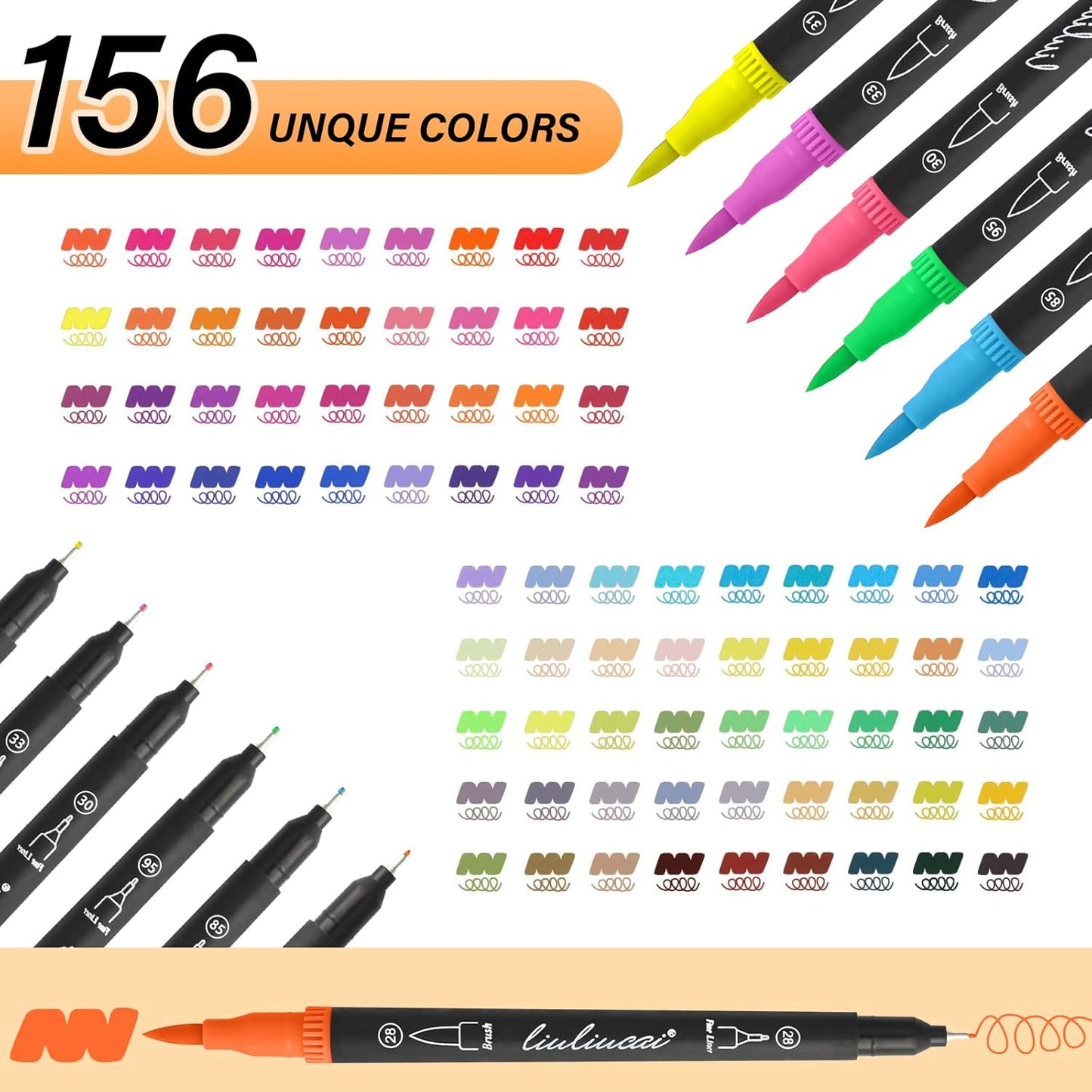 Duo Tip Brush Coloring Pens,156 Colors Art Markers Set,Fine & Brush Tip Pen For Kids Adults Coloring Book Bullet Journals Planner Writing Drawing Note Taking