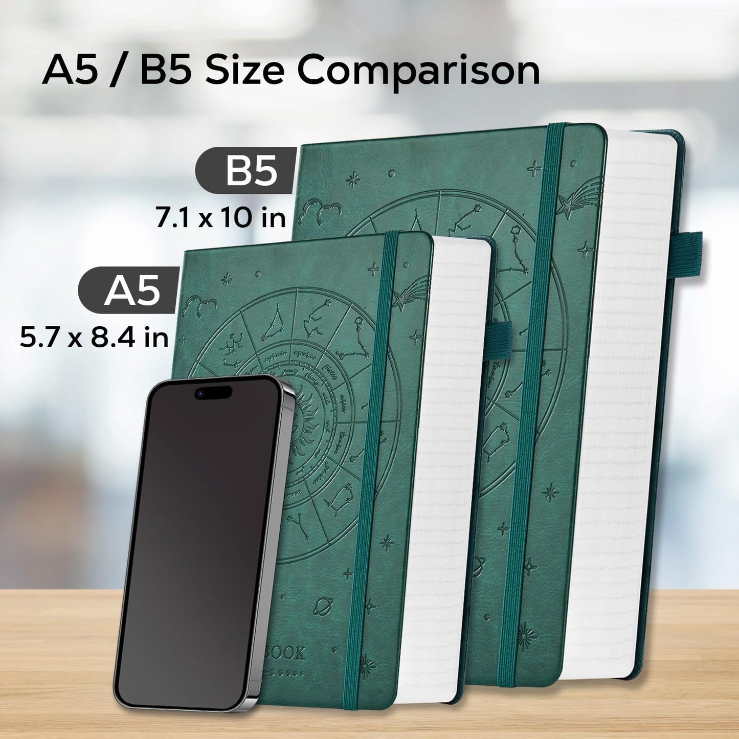 Hardcover Notebook Journal, B5 Lined Daily Journal College Ruled Notebook for Women Men, 320 Pages Large Writing Journal Notebook for School Work, Dark Green Leather Notebook, 7.1'' X 10''