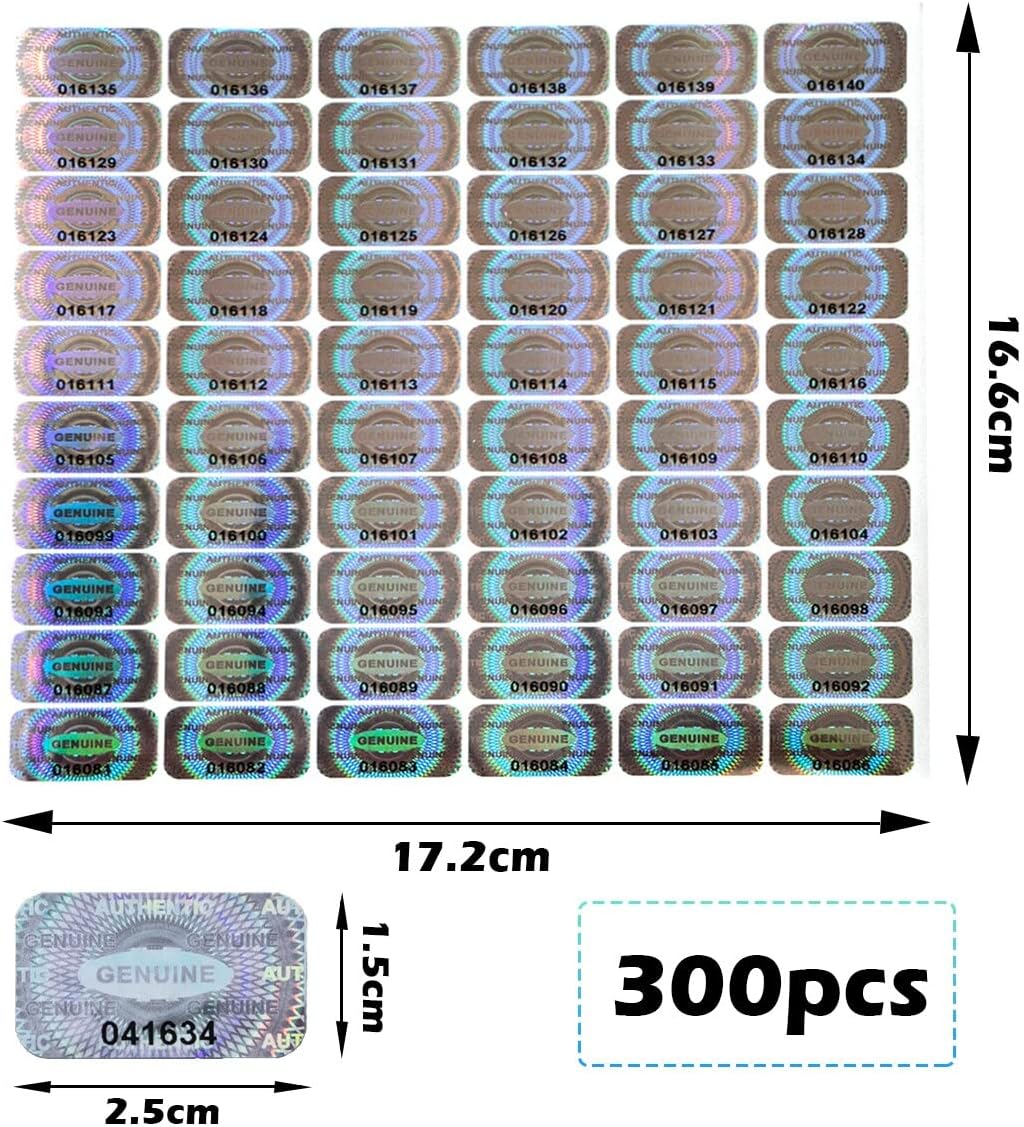 dose not apply 300 Pcs Authentic Hologram Labels/Stickers Silver Transfer Tamper Evident Security Warranty Void Seals/Stickers High Security Proof with Unique Sequential Serial Numbering（1X0.6 inch）