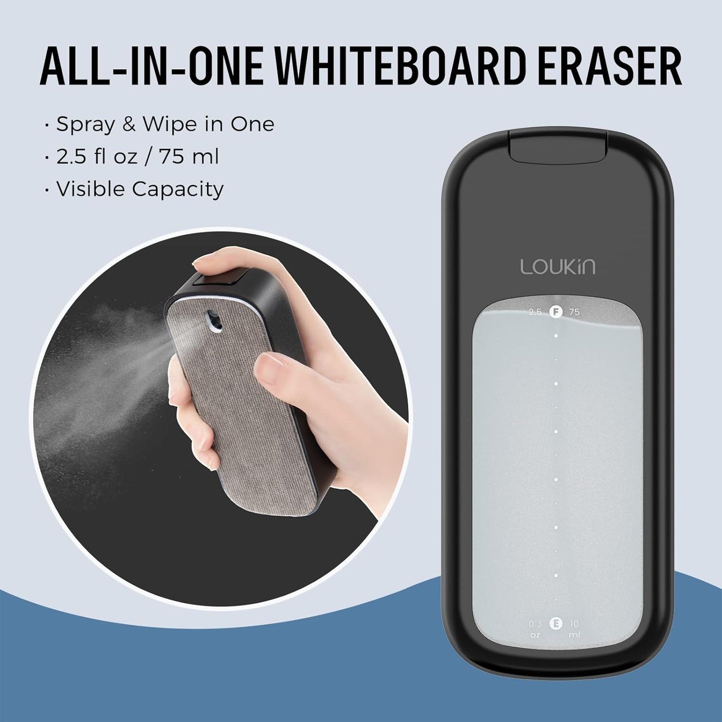 loukin Inventive All-in-One Dry Erase Eraser, Novel Replaceable Whiteboard Eraser with Built-in Cleaner, Unique Glass Board Erasers, Includes 2 Refill Pads, 1 Magnetic Holder, 2 Markers