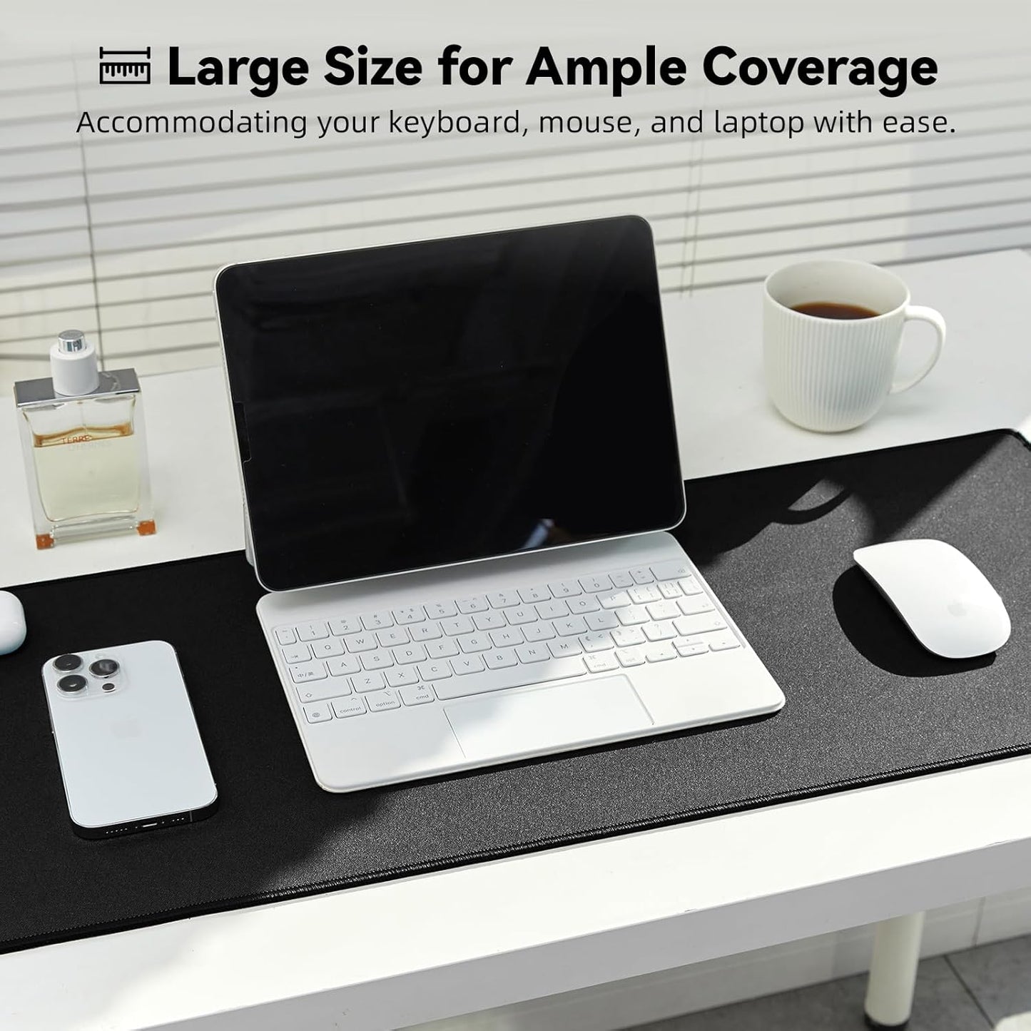 Large Gaming Mouse Pad with Durable Stitched Edges, Non-Slip Rubber Base, Big Computer Keyboard Mouse Mat Desk Pad for Home Office Gaming Work, 31.5"x11.8"x0.08", Black