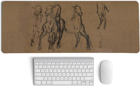 Vintage Western Mouse Pad,Retro Horse Desk Mat for Laptop,XL Large Vintage Mid Century Grey Abstract Art Mouse Pad for Home Decor Office Dorm, Horse Decor for Desktop 31.5x11.8 Inch