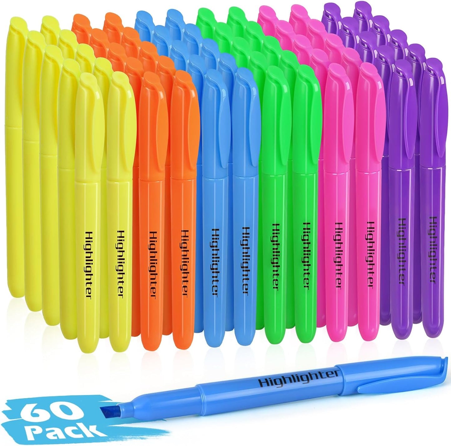 KIZZYEA 60 Pack Highlighters in 6 Assorted Colors, Chisel Tip Dry-Quickly Highlighters Bulk, No Bleed Highlighter Markers for Adult Kids, School Supplies for Teachers, Office Classroom Must Have