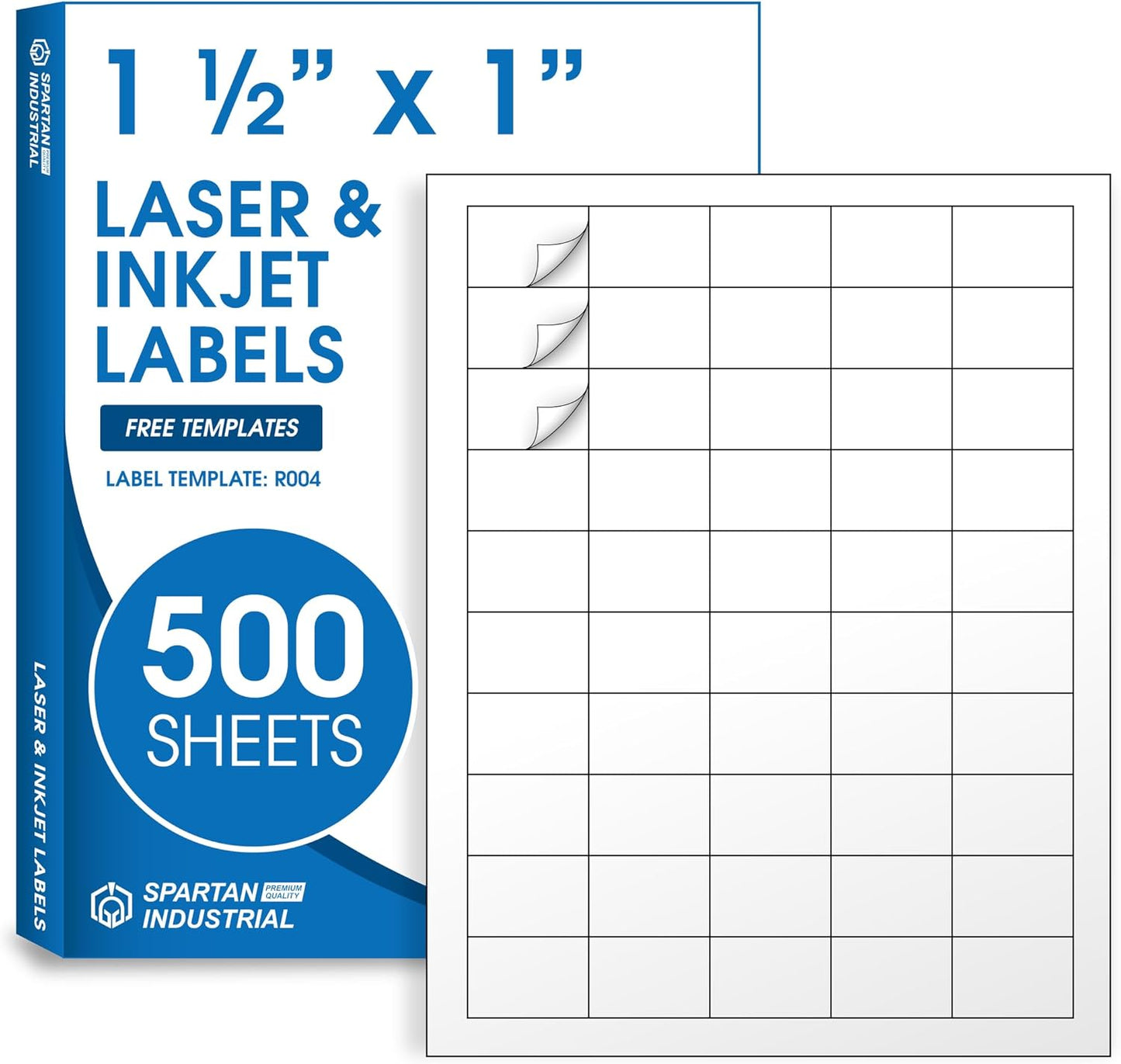 1 1/2" X 1" Matte White Printable Labels Compatible with Inkjet and Laser Printers - 500 Sheets, 25000 Total Paper Stickers for Return Addresses, UPC and EAN Barcodes - Spartan Industrial