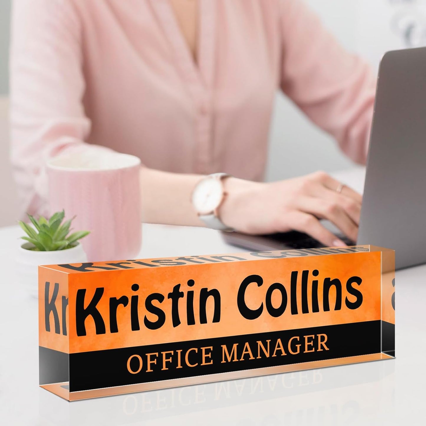 Custom Name Plate for Desk, Acrylic Office Decor For Women Men, Personalized Office Desk Accessories, Teacher Employee Appreciation Gifts For Social Worker Boss Coworkers (Sun)