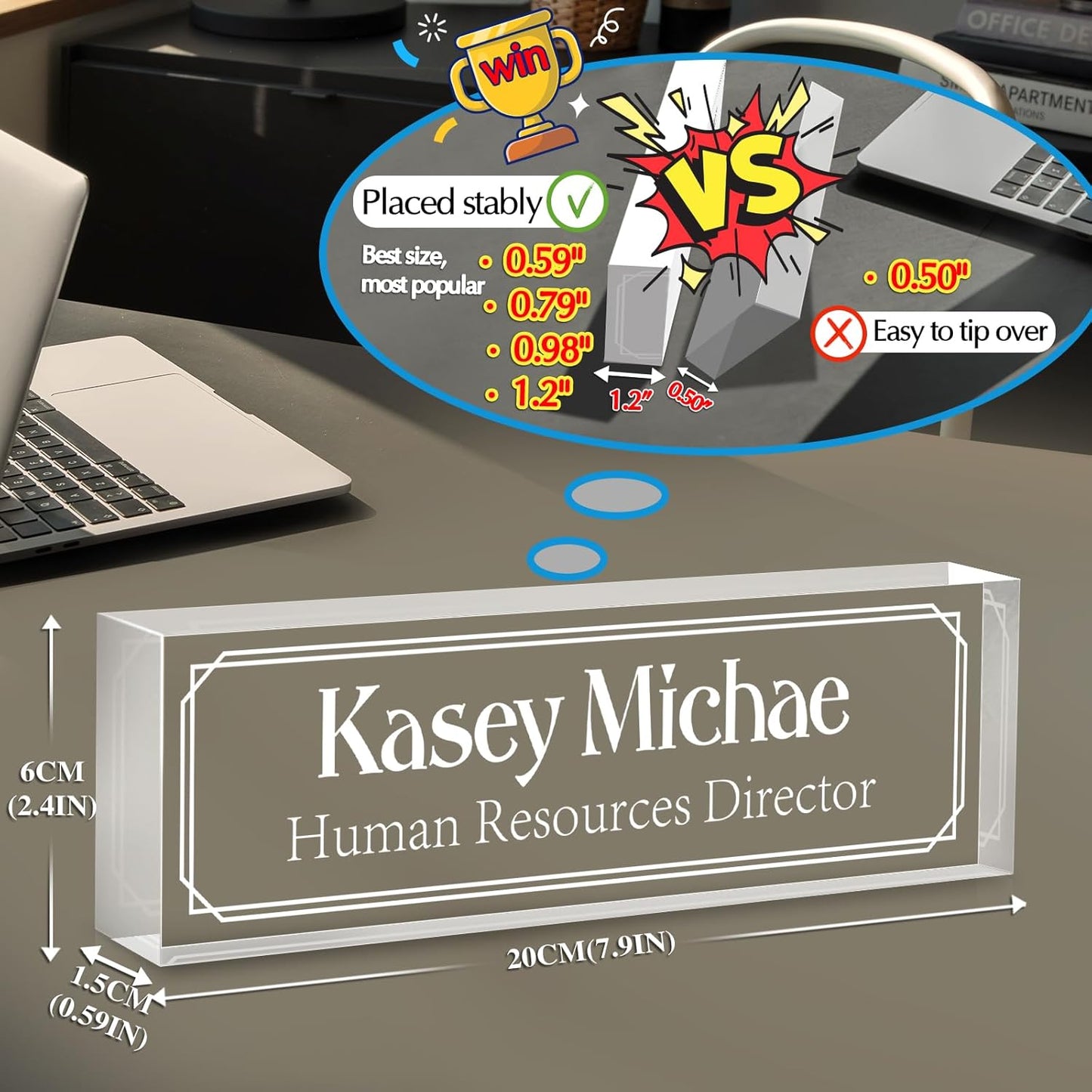 Personalized Name Plate for Desk - Custom Engraved Name Plates for Man - Boss Day Gifts for Boss - Acrylic Office Decor Appreciation Gifts for Teacher Nurse Coworker Social Worker (White-Engraved)