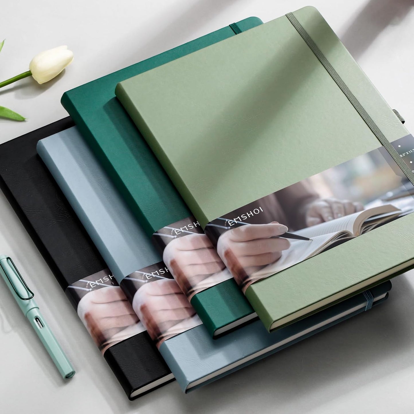 EMSHOI Leather Journal - 8.5"x11" Hardcover Bullet Dotted Notebook for Women & Men, 192-Page A4 Dot Grid Journal with 100 GSM Thick Paper, Ideal for Writing, Work & Creative Planning (Green)