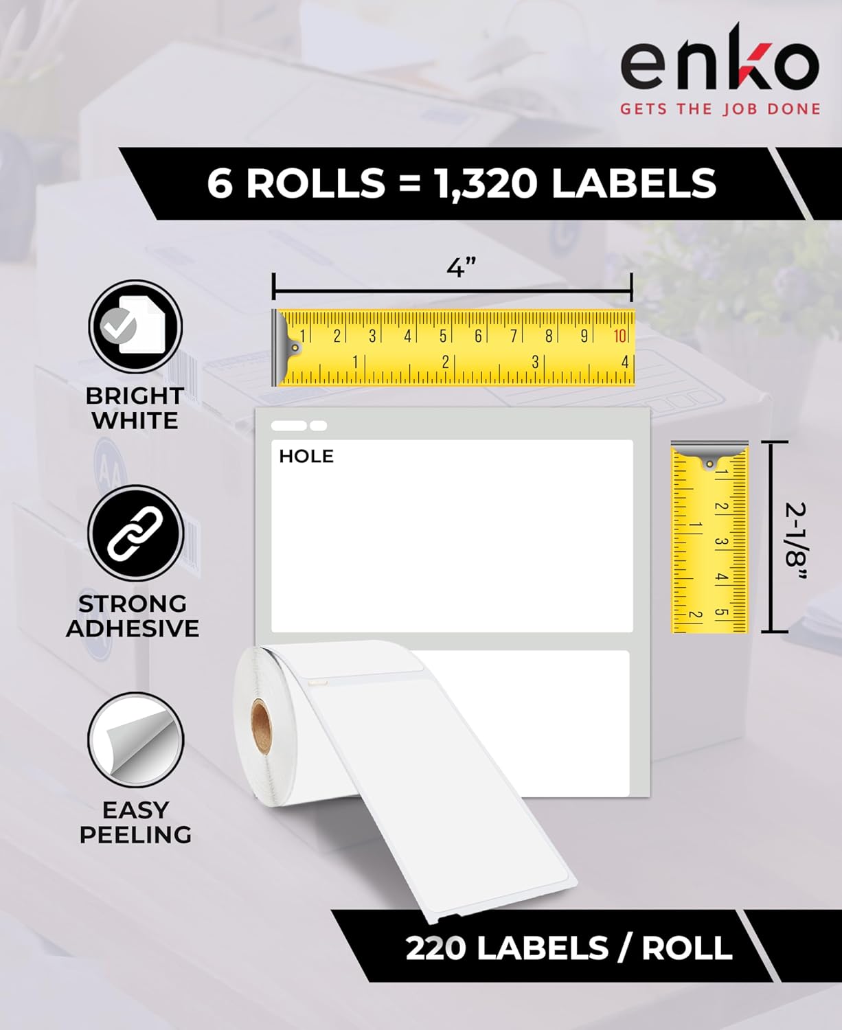 enKo (6 Rolls, 1320 Labels) Address & Shipping Labels 30323 (2-1/8 x 4") Compatible for Dymo LabelWriter