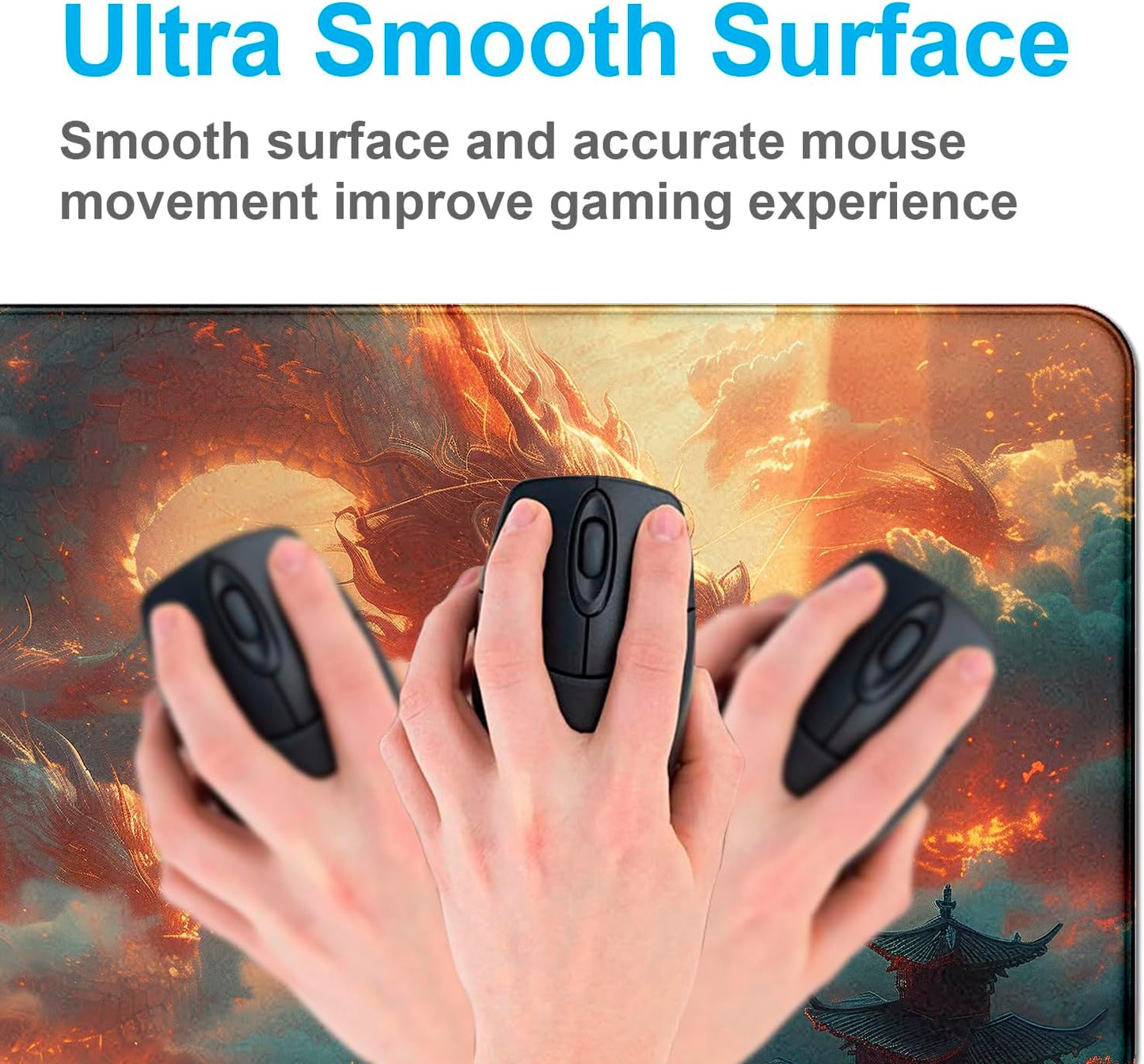 Super Sized Anime Dragon Mouse Pad, Office Cloud Dragon Teng Game Keyboard Pad, Extended Anti Slip Stitching Edge Computer Mouse Pad 35.4 x 15.7 Inches