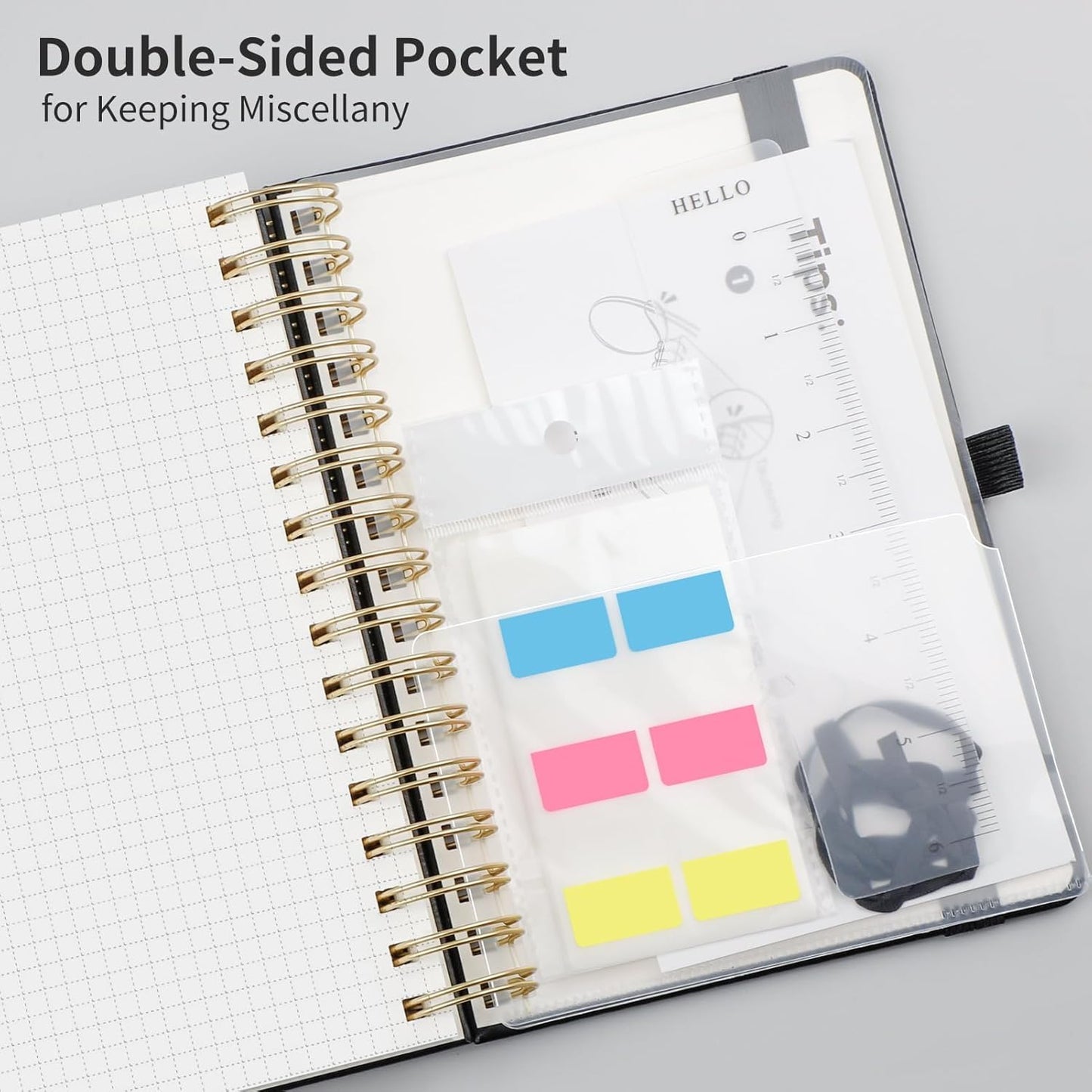 EMSHOI Spiral Graph Paper Notebook - 300 Pages, 100 GSM Thick Grid Notebook, A5 Small Hardcover Leather Journal for Women Men Writing Engineering Graphing, 5.7" x 8.22", Black