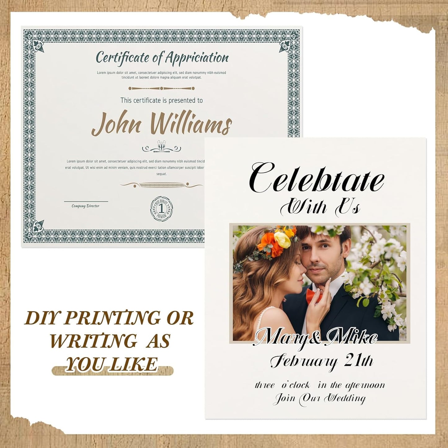 Epakh 200 Sheets Old Age Parchment Paper 8.5 x 11 Inch Standard Letter Vintage Colored Old Parchment Semblance Double Side Printing Paper(White)