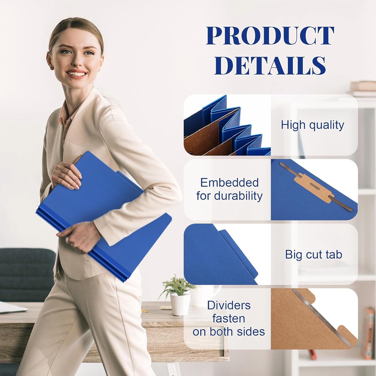 12 Pcs Classification Folders Letter Size, 3 Divider Pressboard File Folder with Fasteners, Expanding File Organizer Bulk for Teachers, Clergy, Office, Church, Christmas Donations (Dark Blue)