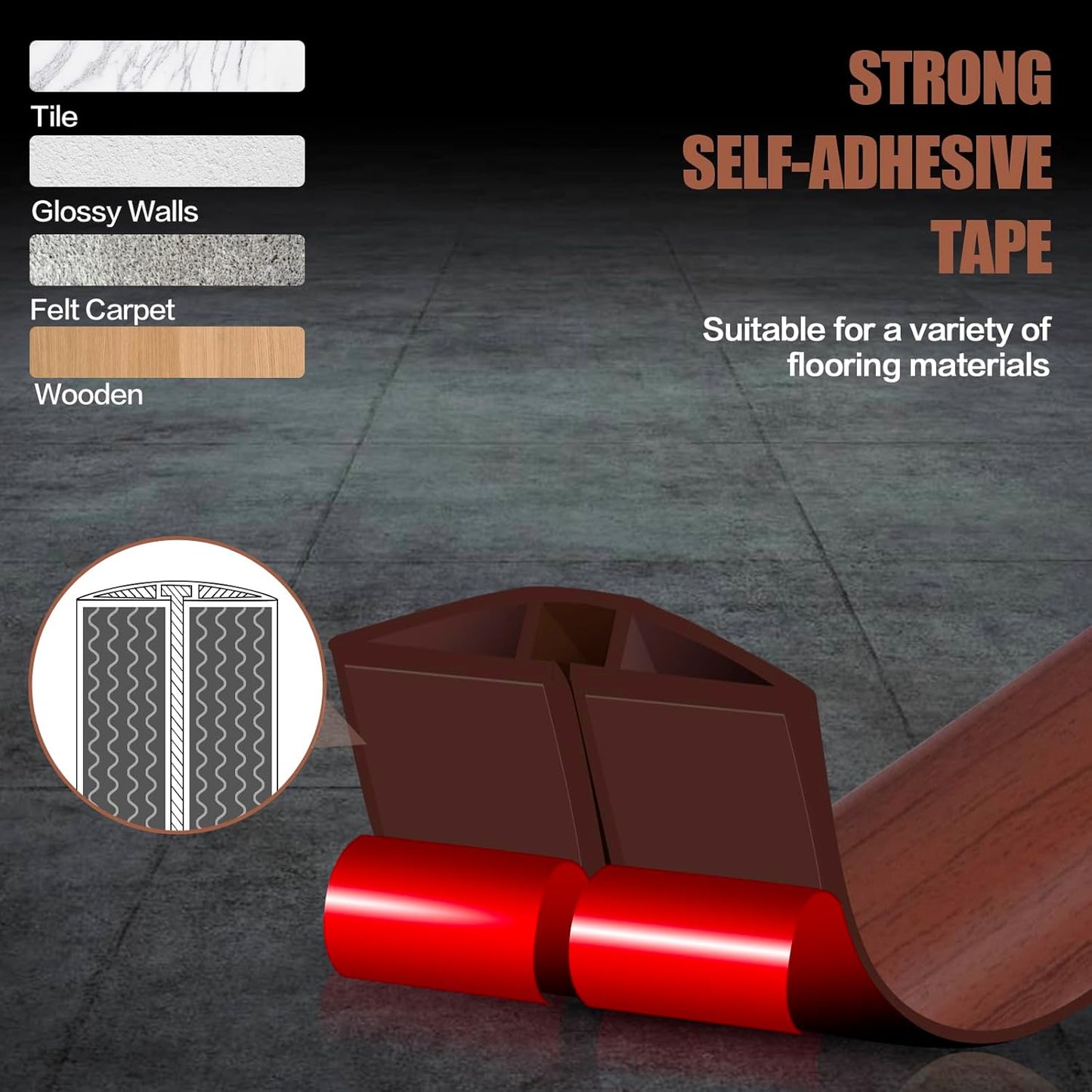 Floor Cord Cover Self Adhesive Cord Hider,10FT Cable Management, Extension Strip Protector for Wires, Prevent Cable Trips for Offices, Gyms, Exhibitions Cavity:0.39"(W) x 0.27"(H) Wood Red Teak