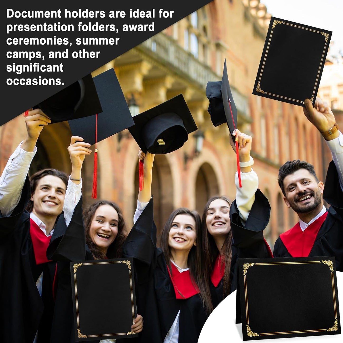 gisgfim 100Pcs Certificate Holders Diploma Covers Single Sided Gold Foil Border Award Certificate Covers for Letter Size 8.5x11 Certificates Cardstock Document Papers Storage Organizer (Black)