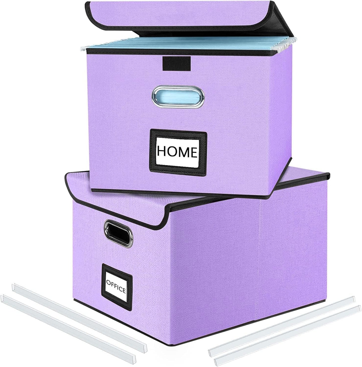 Decorative File Organizer Storage Boxes with Lid, Huolewa Linen Hanging Filing & Storage Box with Plastic Slide for Office/Decor/Home, Universal Hanging Filing Organization Box for Letter/Legal Folder