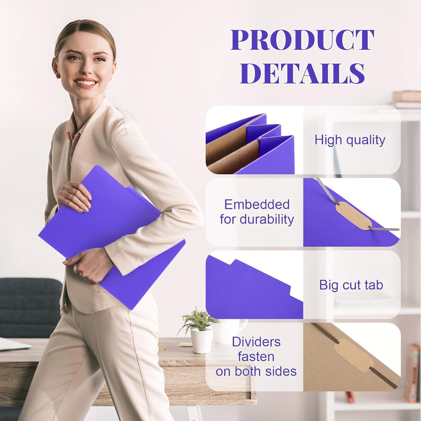 12 Pcs Classification Folders Letter Size, 2 Pocket Dividers Pressboard File Folder with Fasteners, Expanding File Organizer Bulk for Teachers, Clergy, Office, Church, Christmas (Purple)